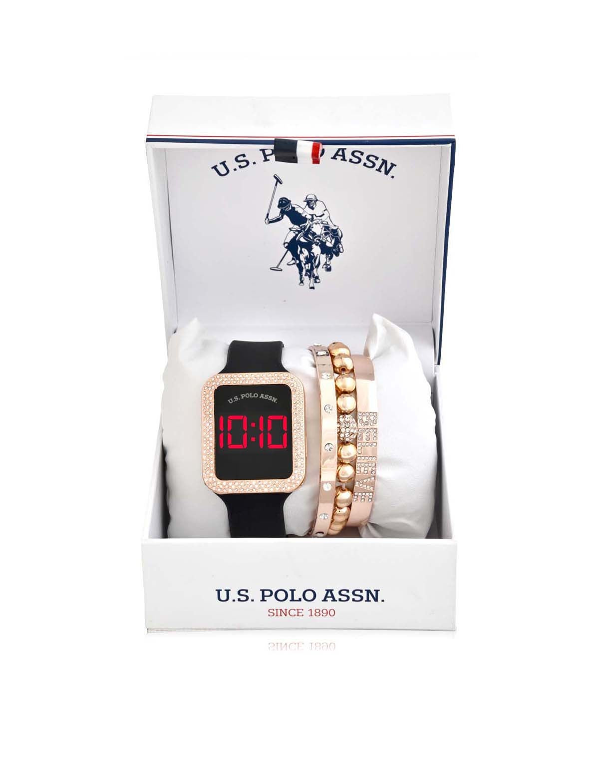 Women's LED Square Watch & Bracelet Set - Embellished Design