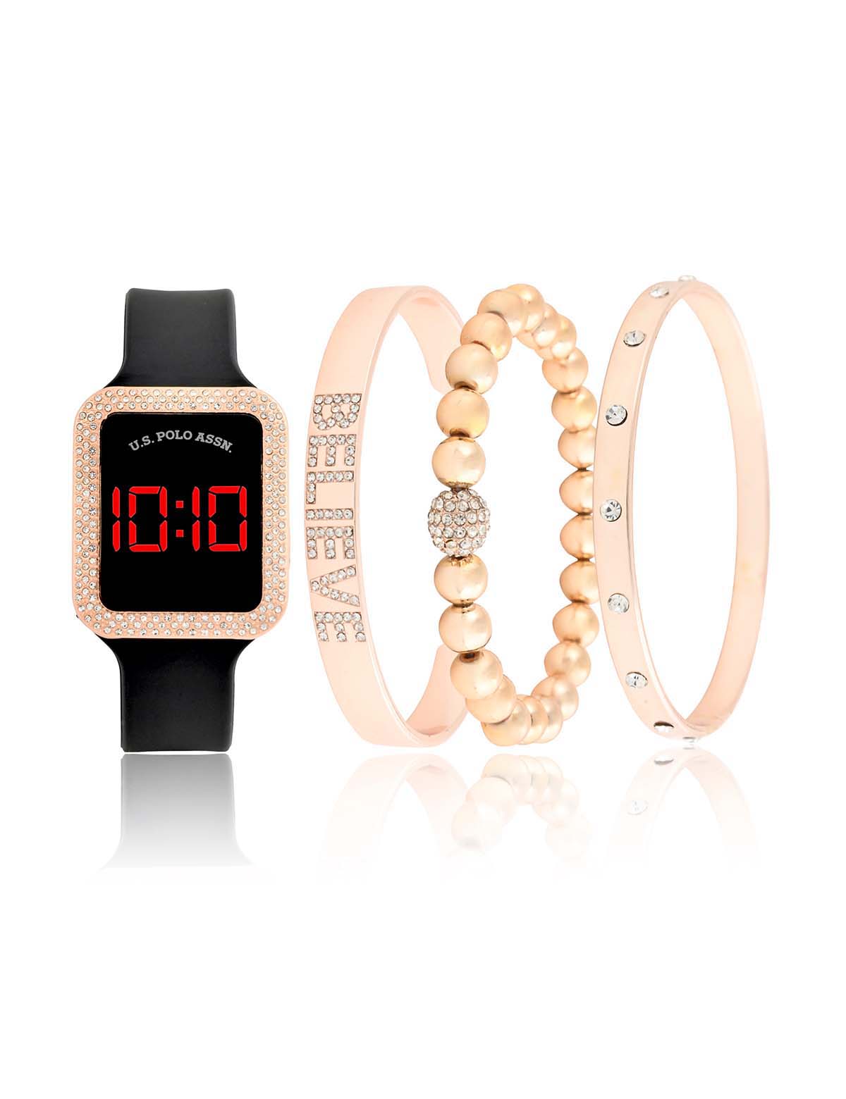 Women's LED Square Watch & Bracelet Set - Embellished Design