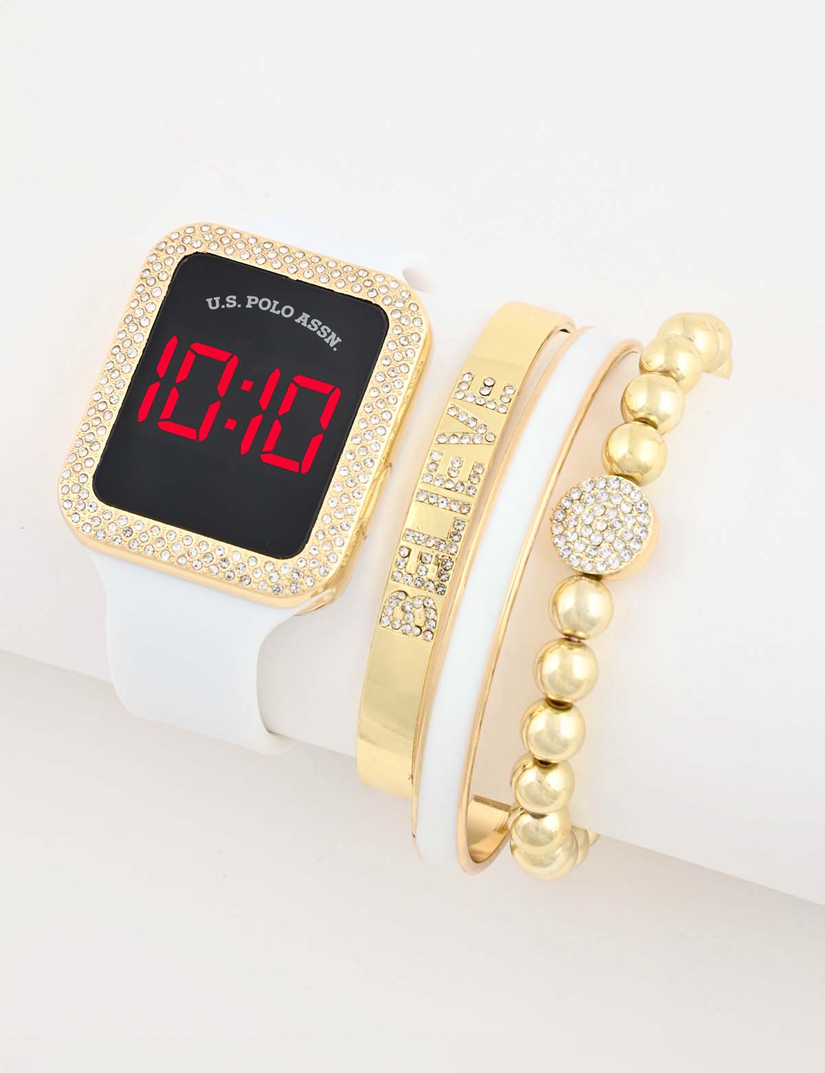 Women's LED Square Watch & Bracelet Set - Embellished Design