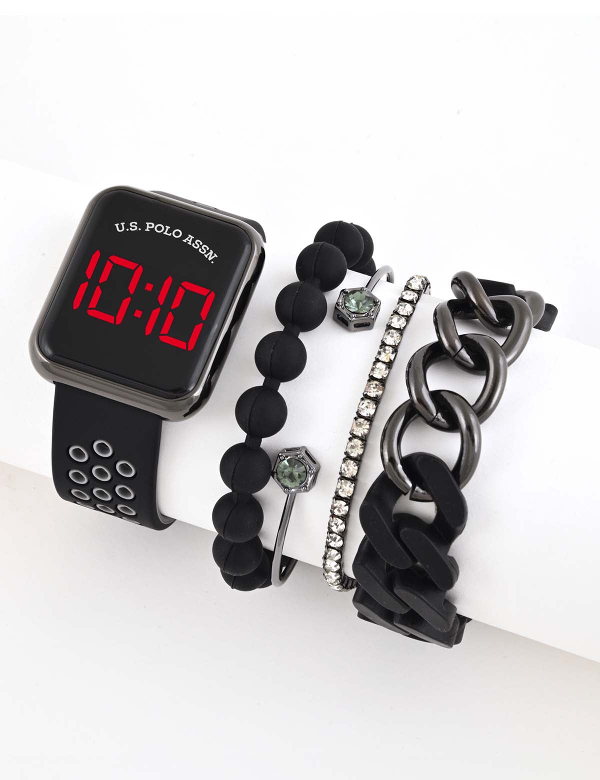 Women's LED Square Watch & Stackable Bracelet Set