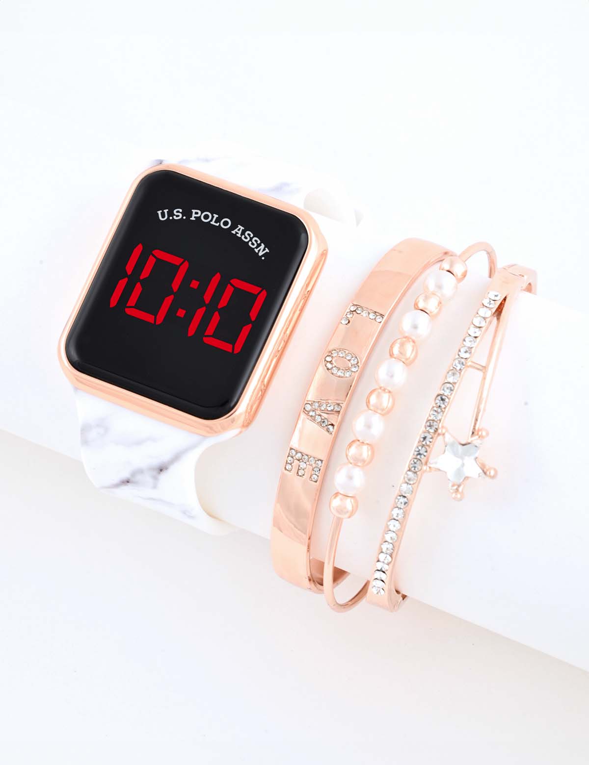Women's LED Square Watch & Stackable Bracelet Set