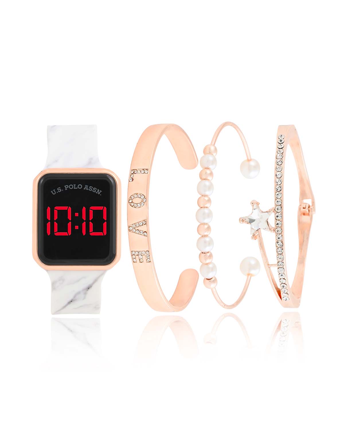 Women's LED Square Watch & Stackable Bracelet Set