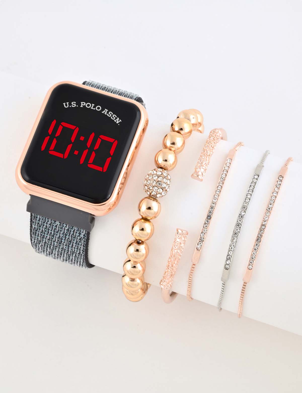 Women's LED Square Watch & Stackable Bracelet Set