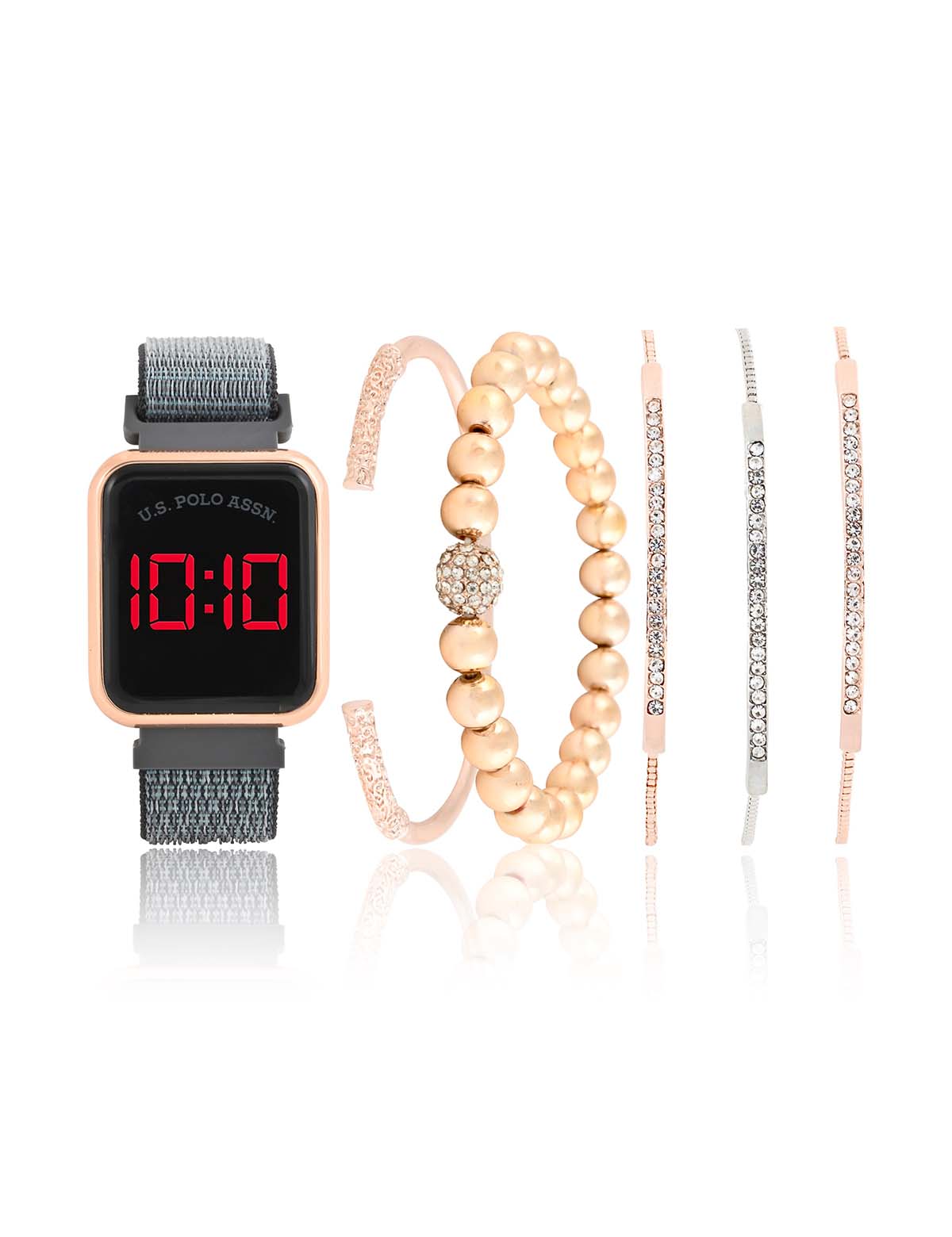 Women's LED Square Watch & Stackable Bracelet Set