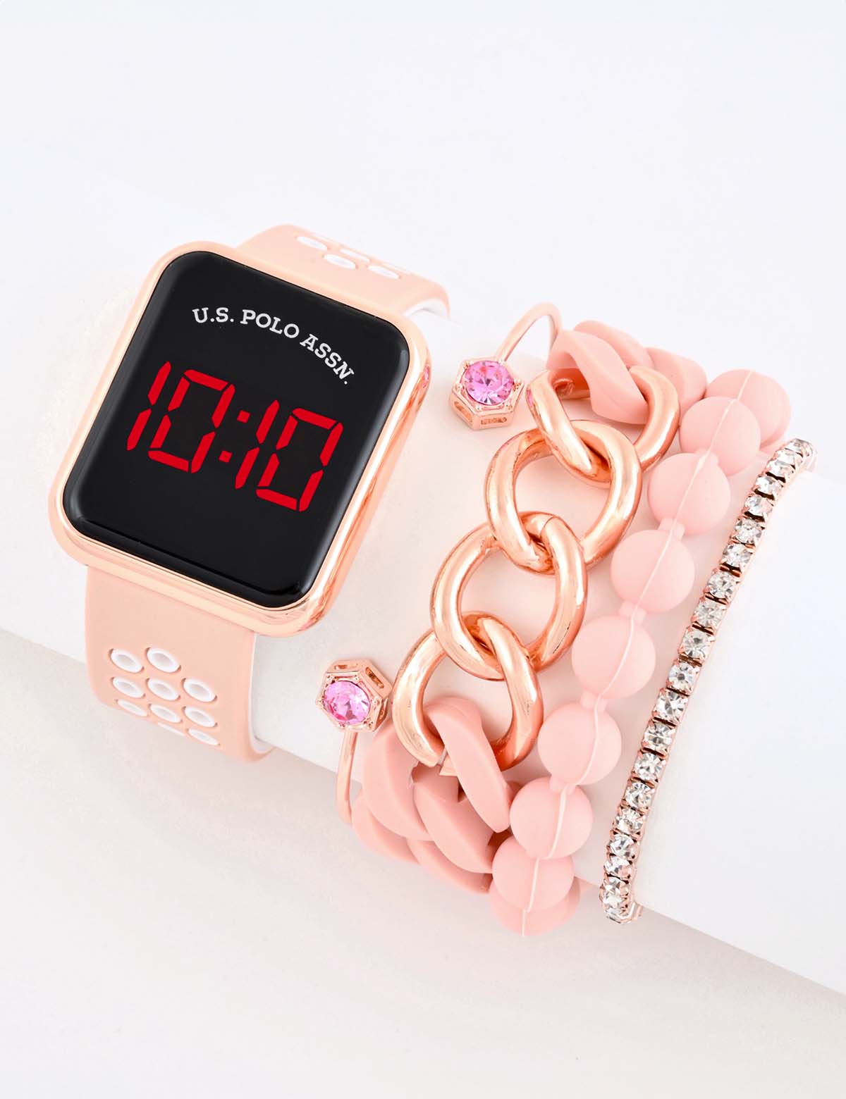 Women's LED Square Watch & Stackable Bracelet Set