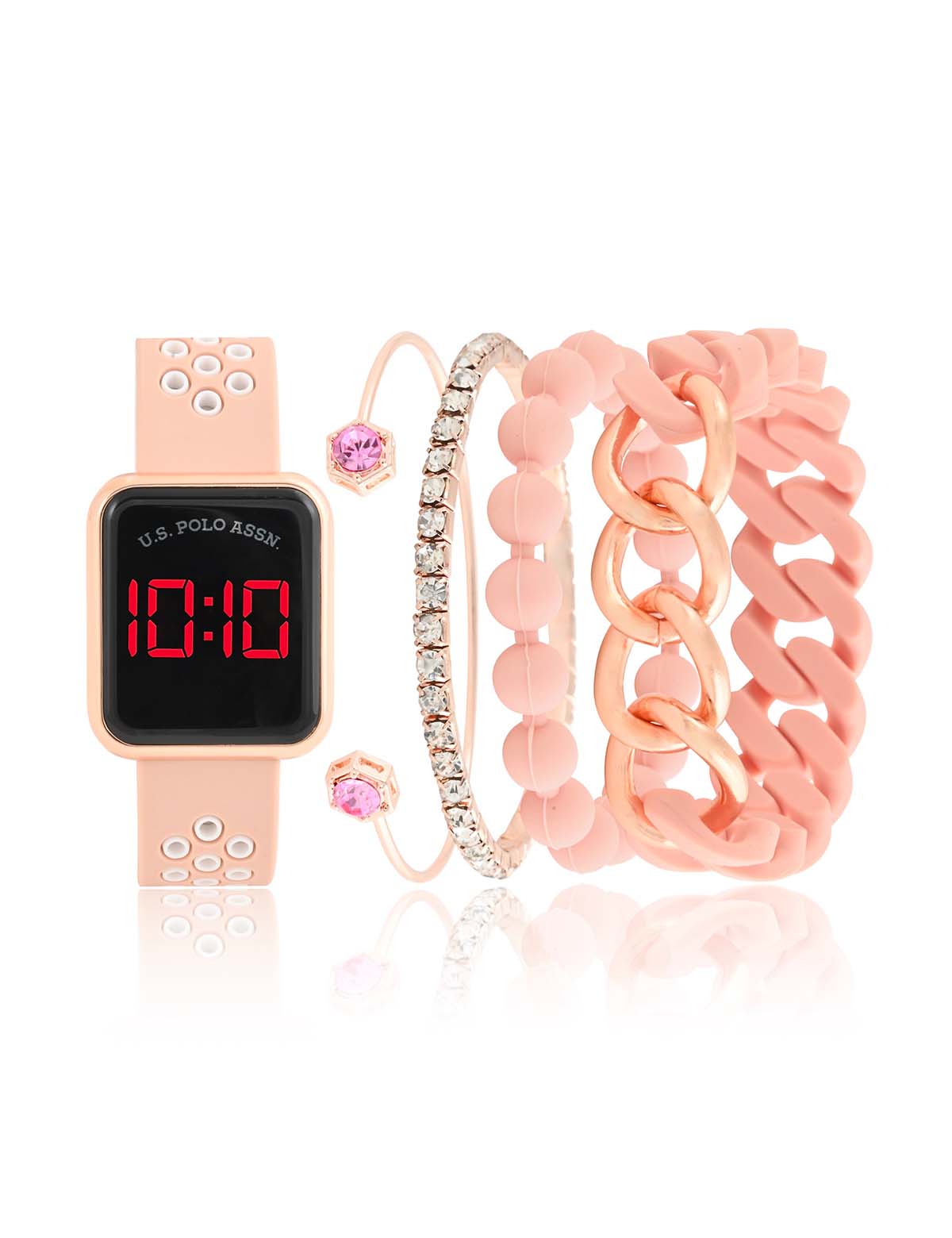 Women's LED Square Watch & Stackable Bracelet Set