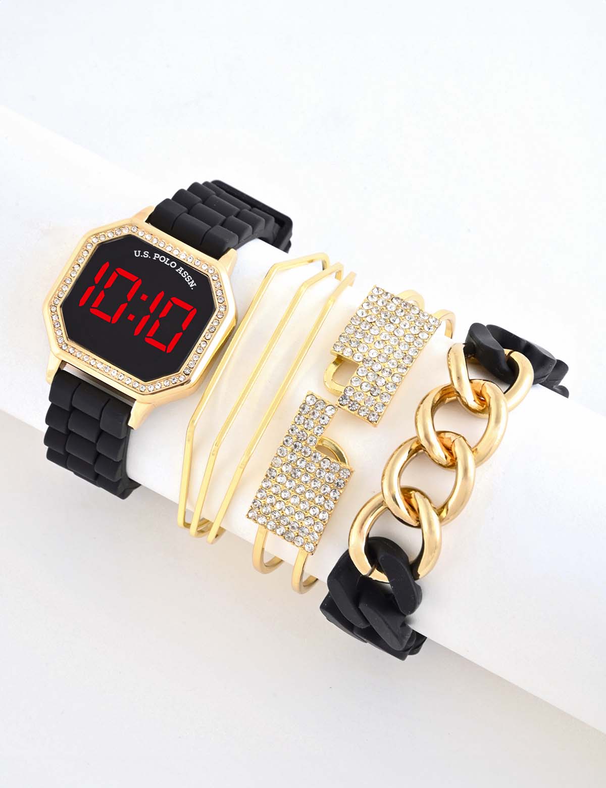 Women's LED Watch & Stackable Bracelet Set - Stylish Gift