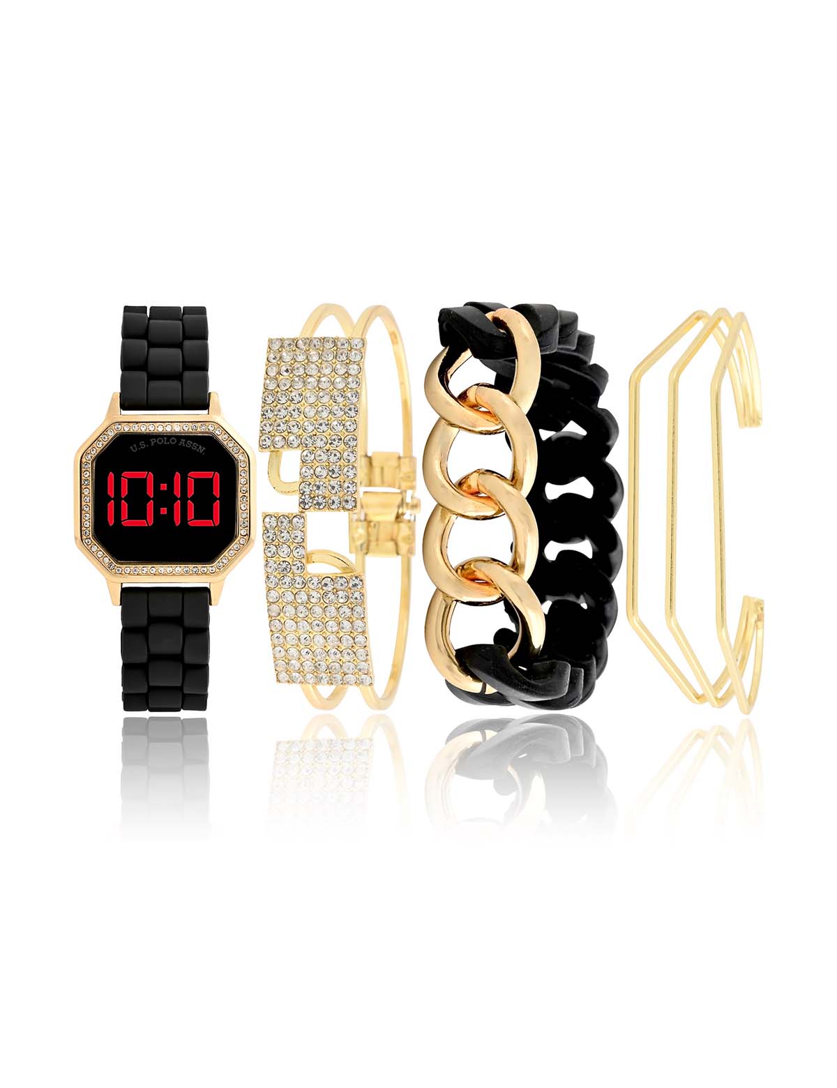 Women's LED Watch & Stackable Bracelet Set - Stylish Gift