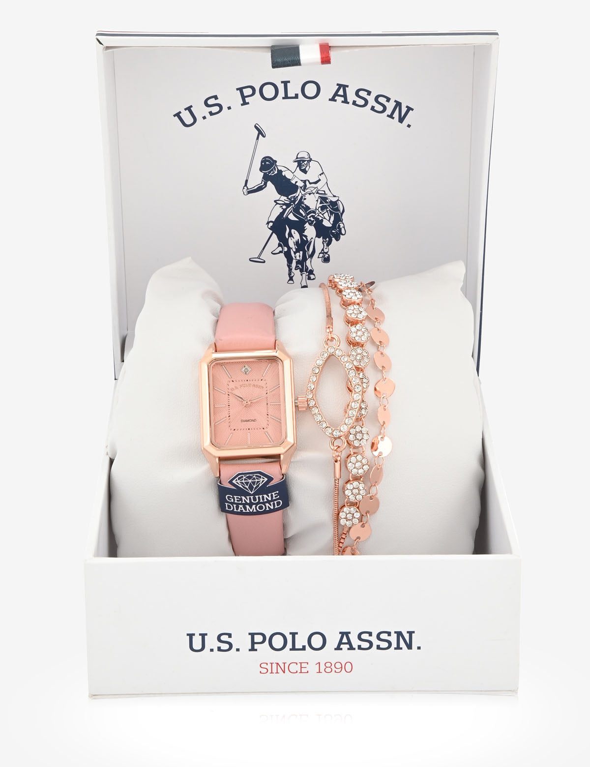 Pink Square Watch and Bracelet Set for Women