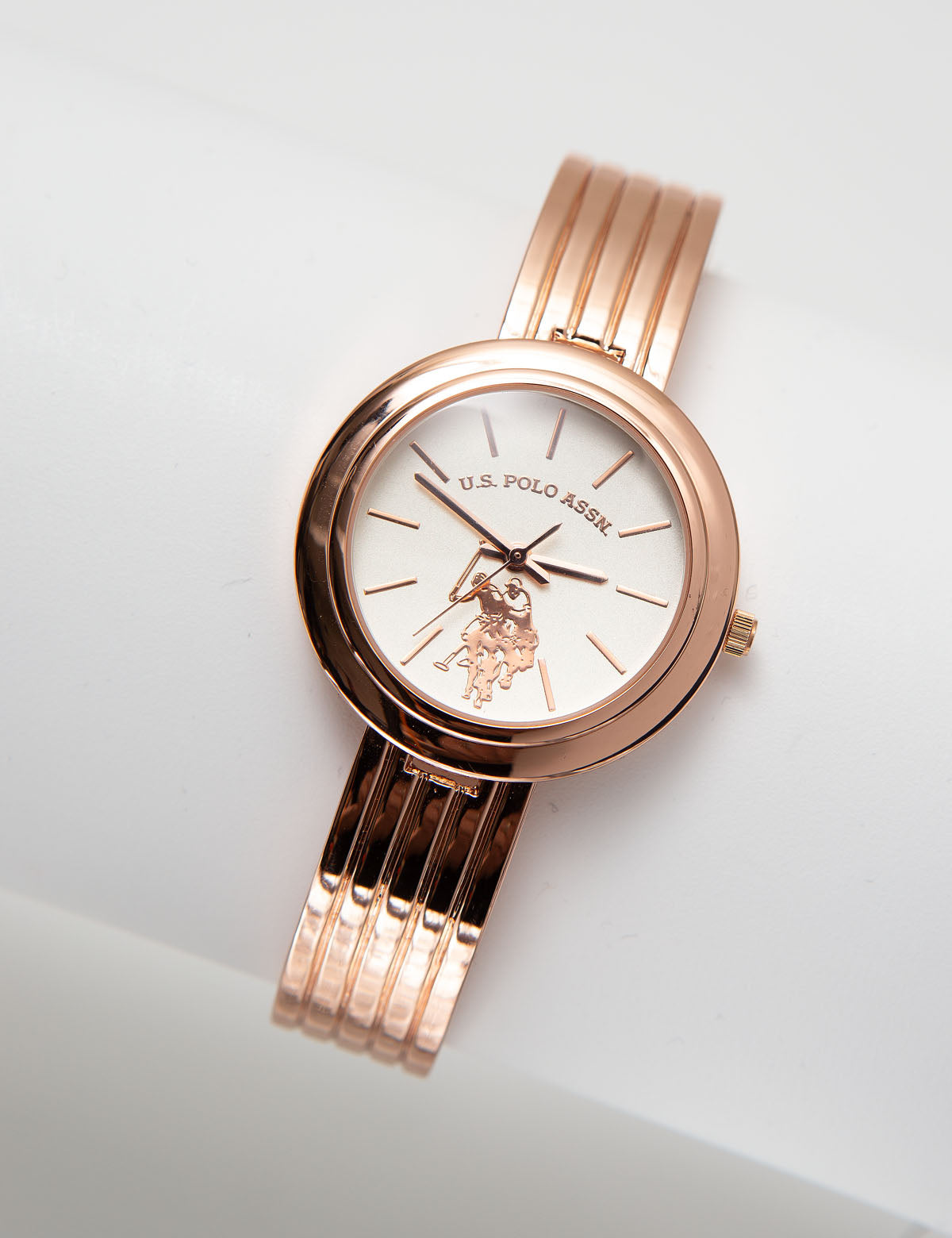 U.S. Polo Assn Rose Gold Ribbed Bangle Watch for Women