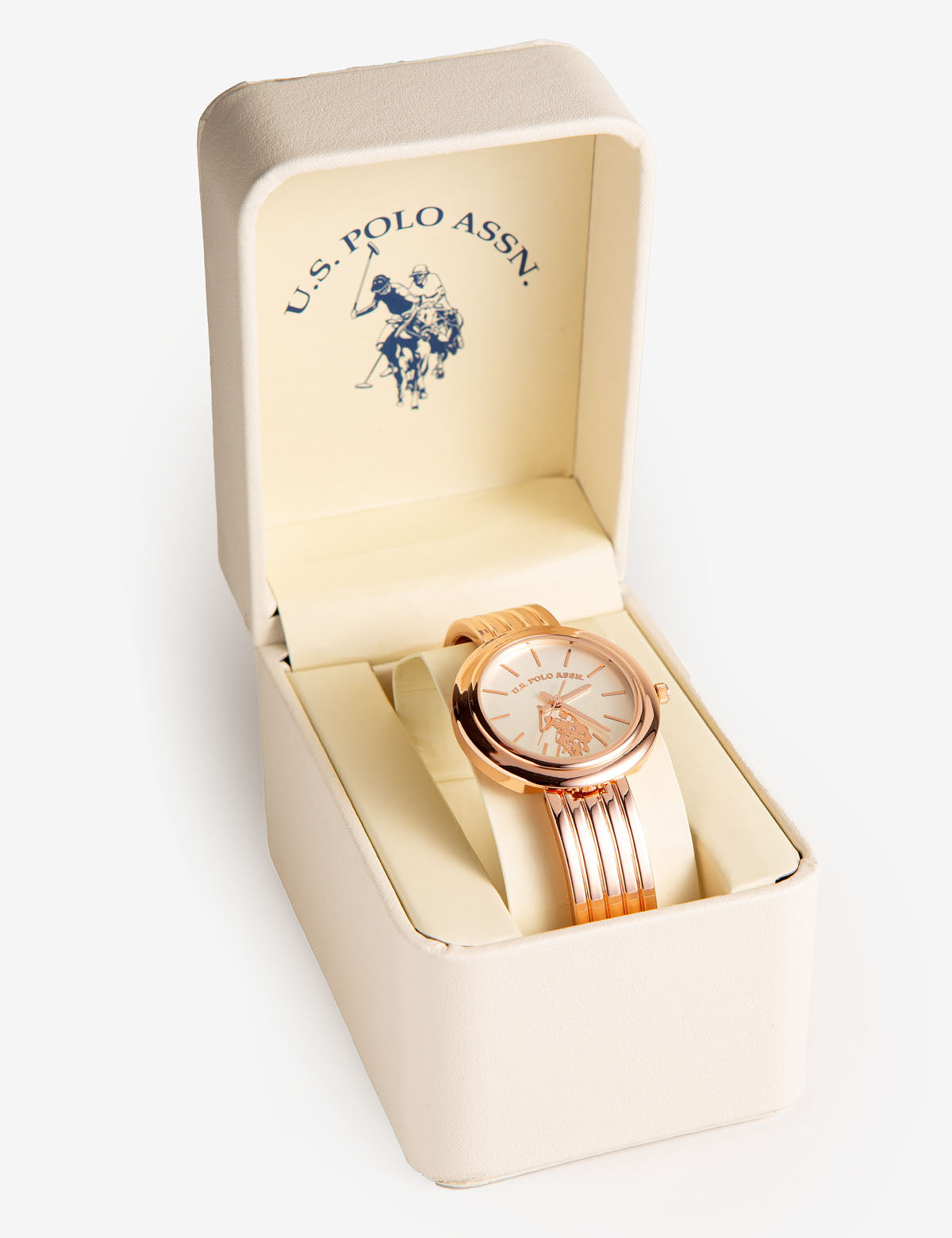 U.S. Polo Assn Rose Gold Ribbed Bangle Watch for Women