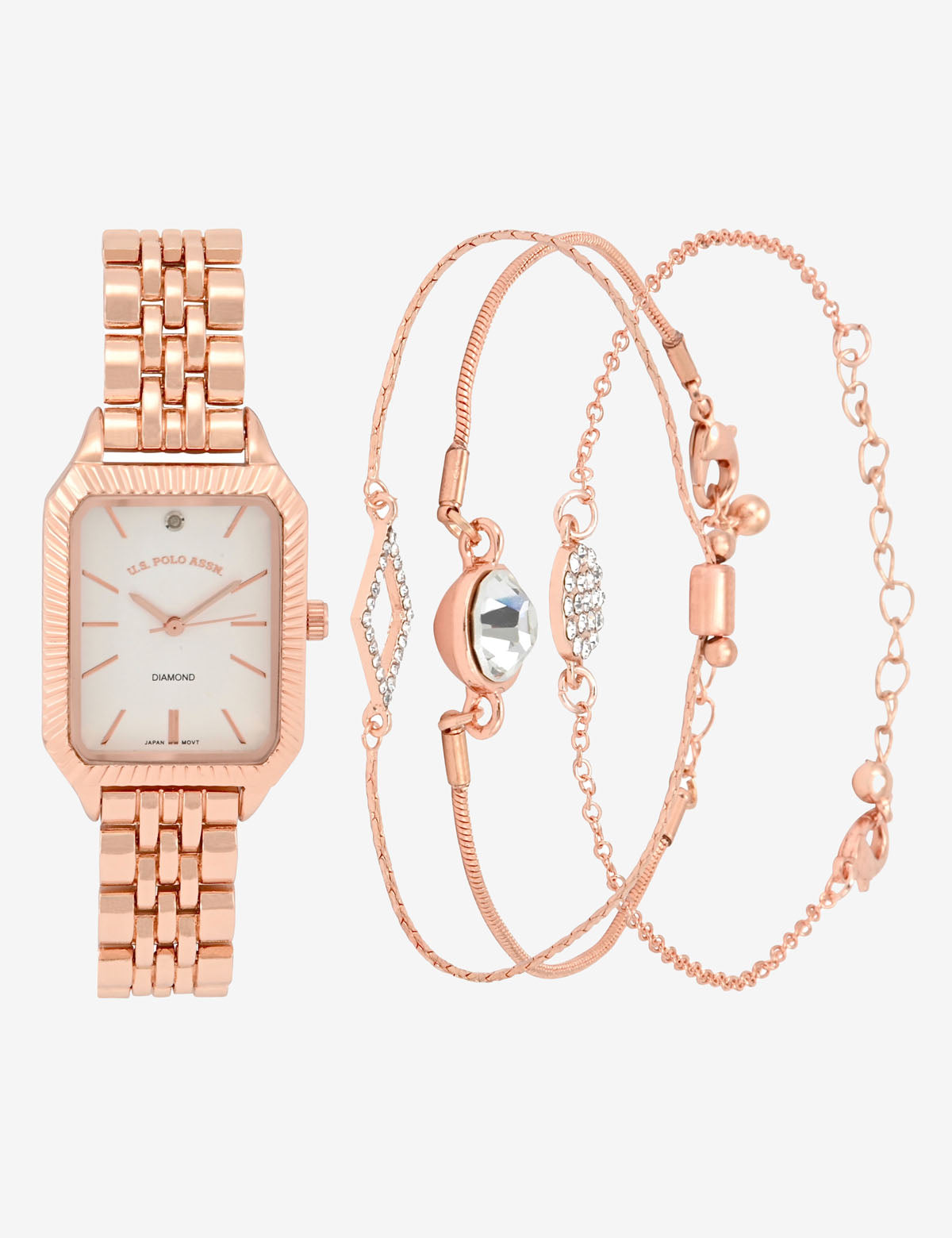 Rose Gold Square Watch & Bracelet Set for Women