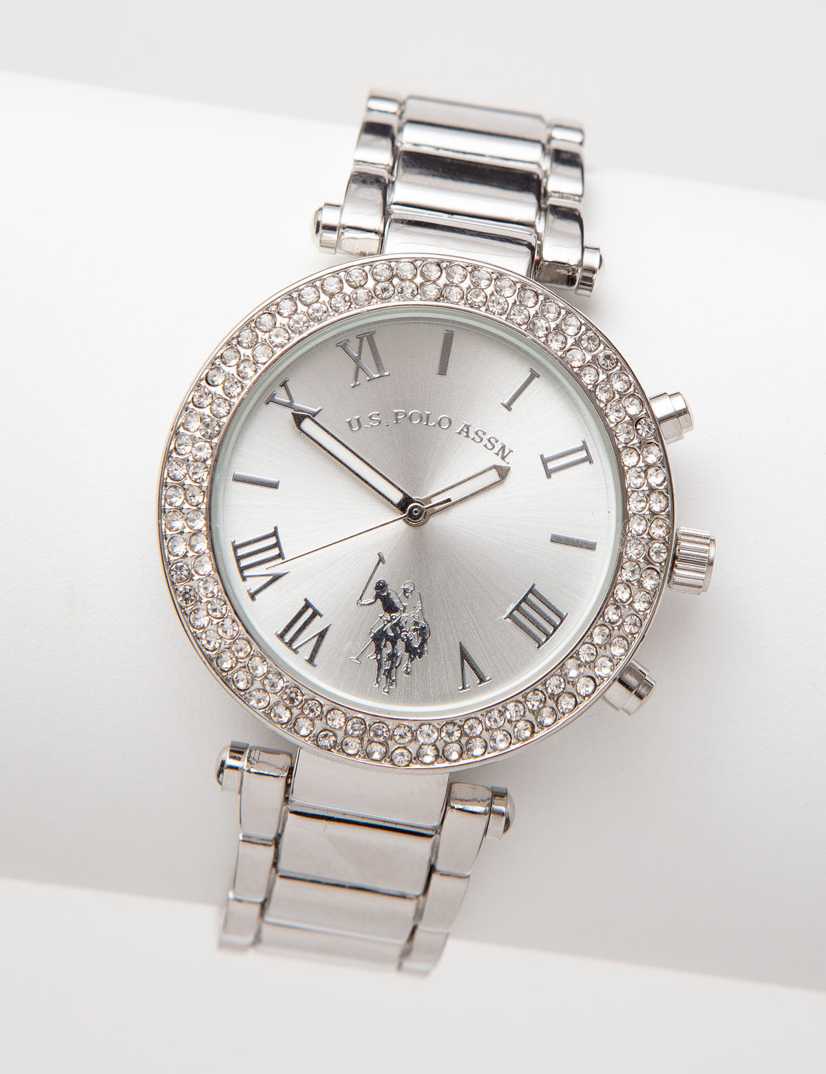 U.S. Polo Assn. Women's Silver Tone Watch with Crystal Bezel