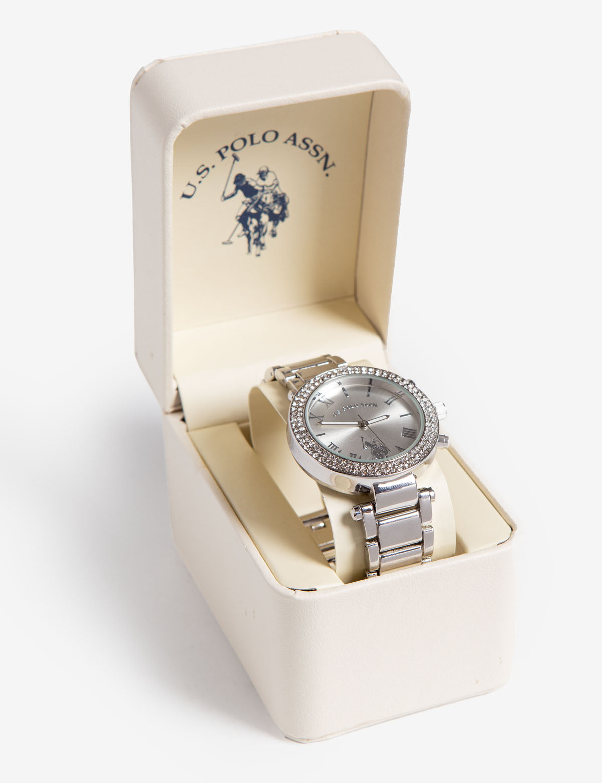 U.S. Polo Assn. Women's Silver Tone Watch with Crystal Bezel