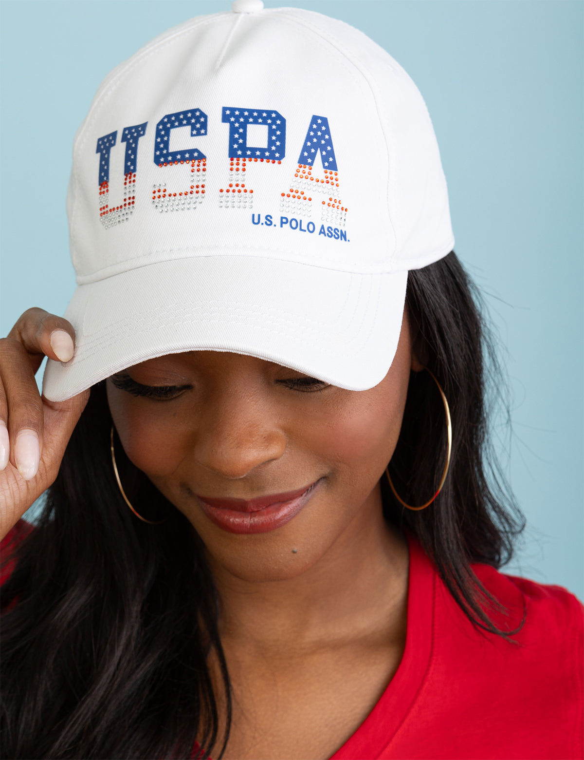 Women's USPA Rhinestone Hat - Red, White & Blue Baseball Cap