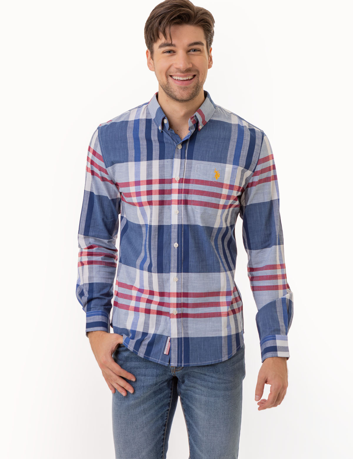 Classic Plaid Long Sleeve Button-Down Shirt for Men