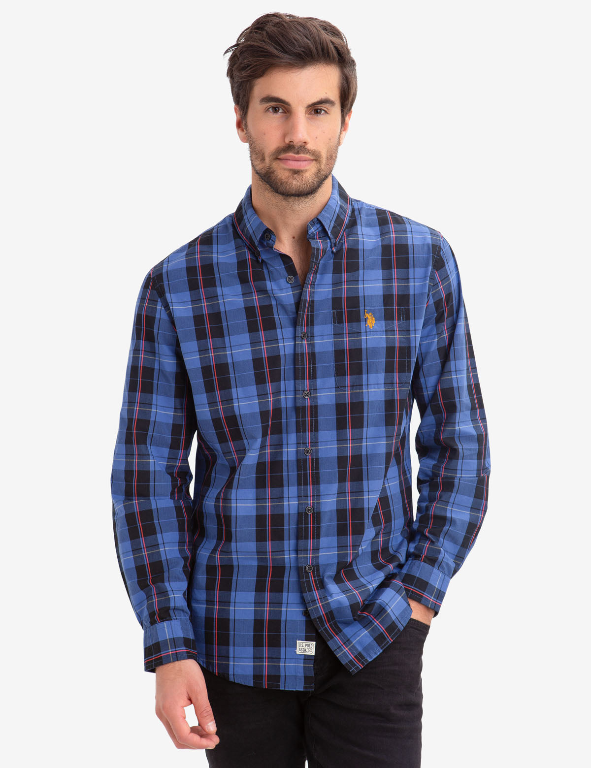 USPA Large Plaid Cotton Poplin Shirt for Men