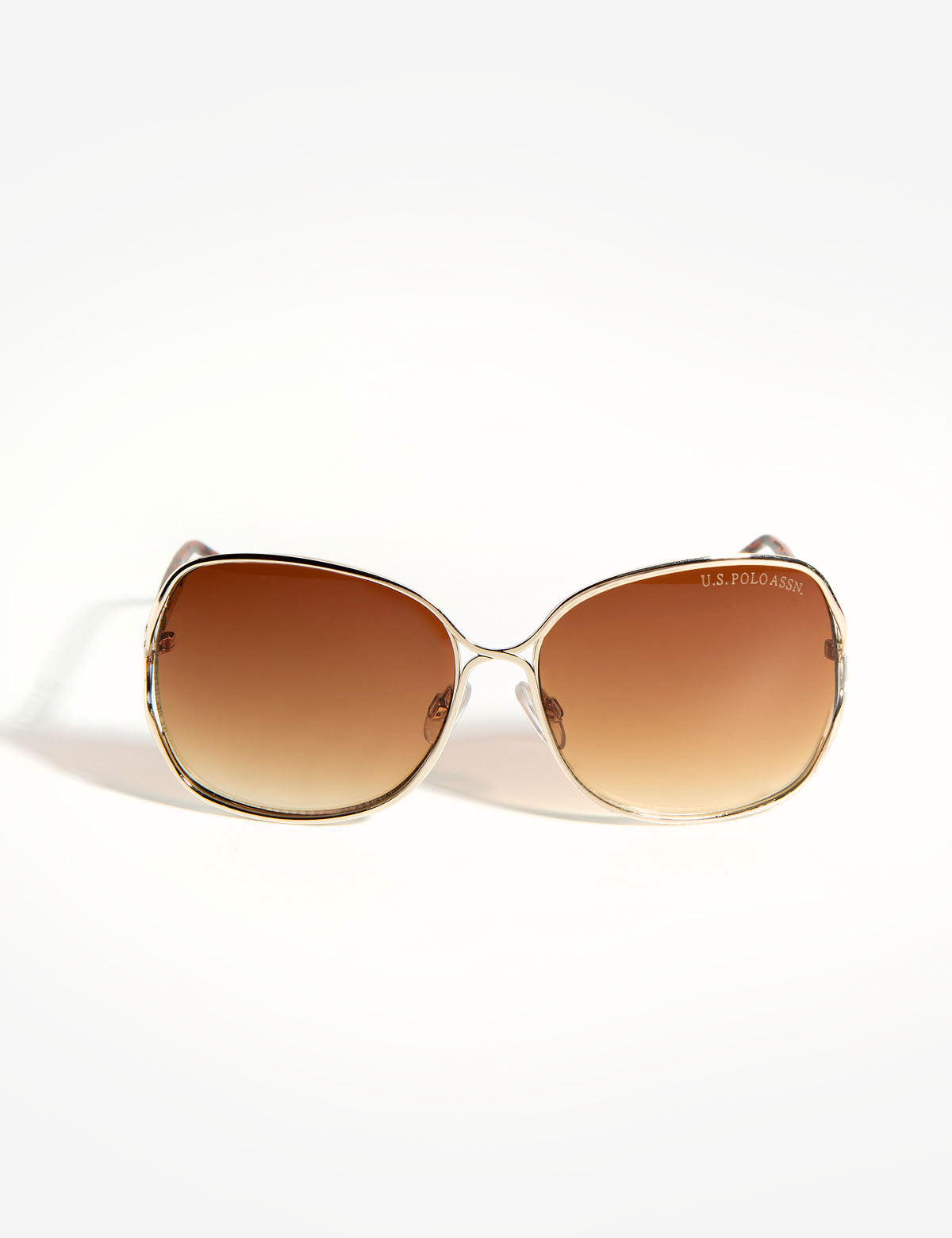 Gold Rectangular Metal Sunglasses with UV Protection & Chain Detail