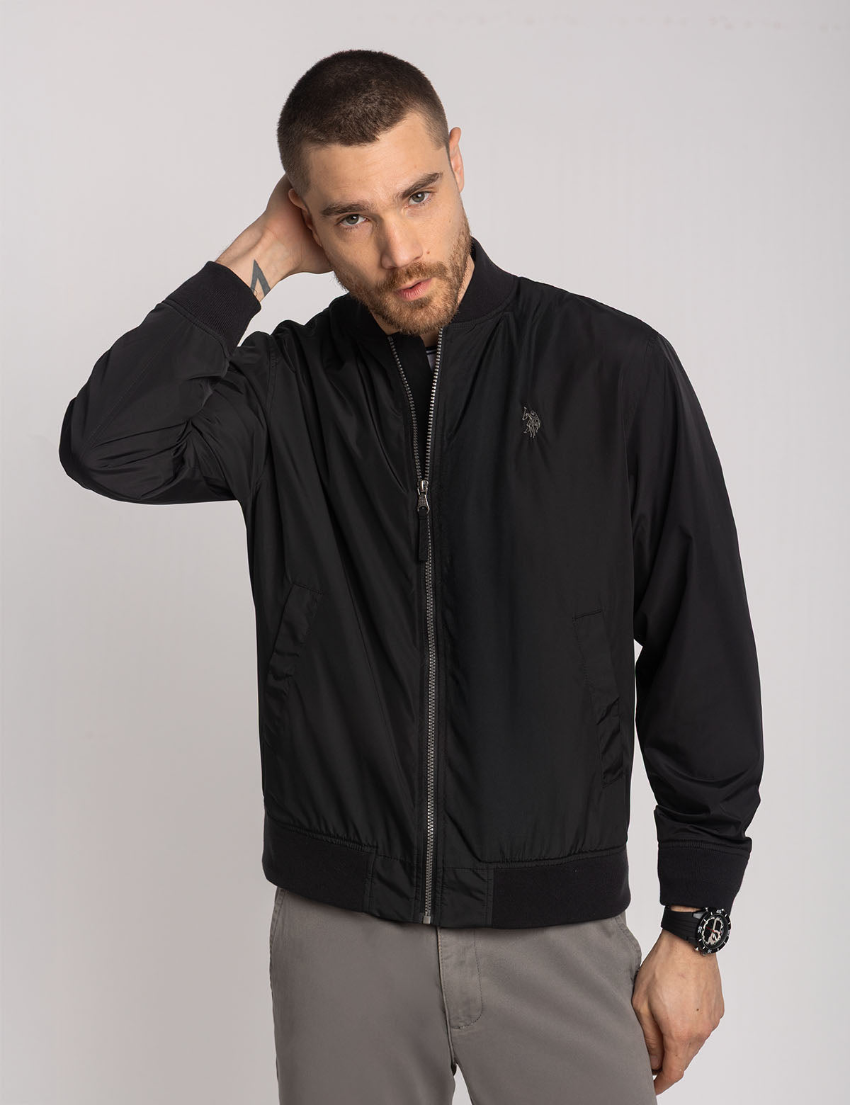 Lightweight Bomber Jacket with Ribbed Cuffs & Front Pockets