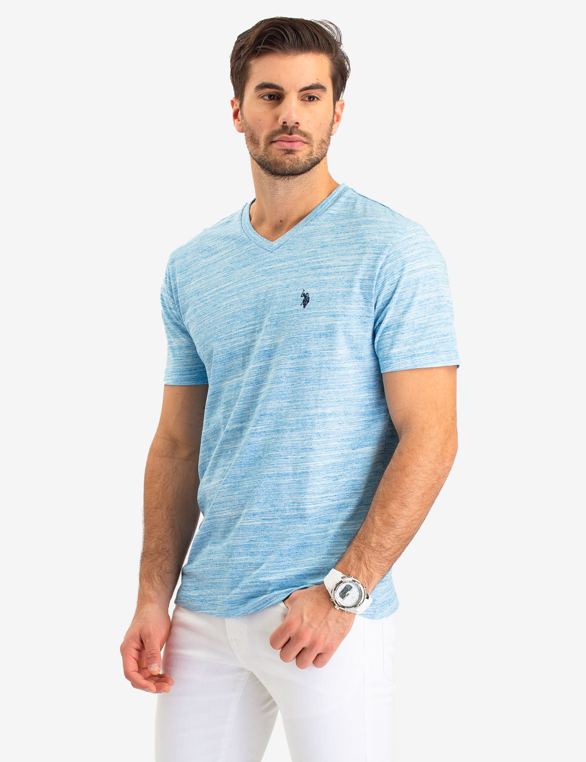 Linear Space Dye V-Neck Tee - Short Sleeve Cotton Shirt