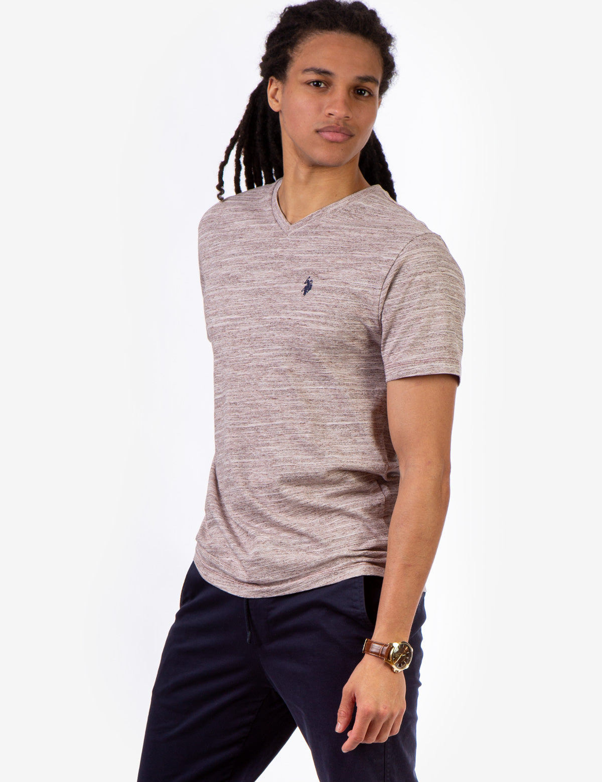 Linear Space Dye V-Neck Tee - Short Sleeve Cotton Shirt