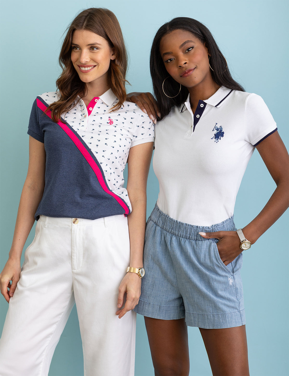Colorblock Diagonal Polo Shirt - Ditsy Design