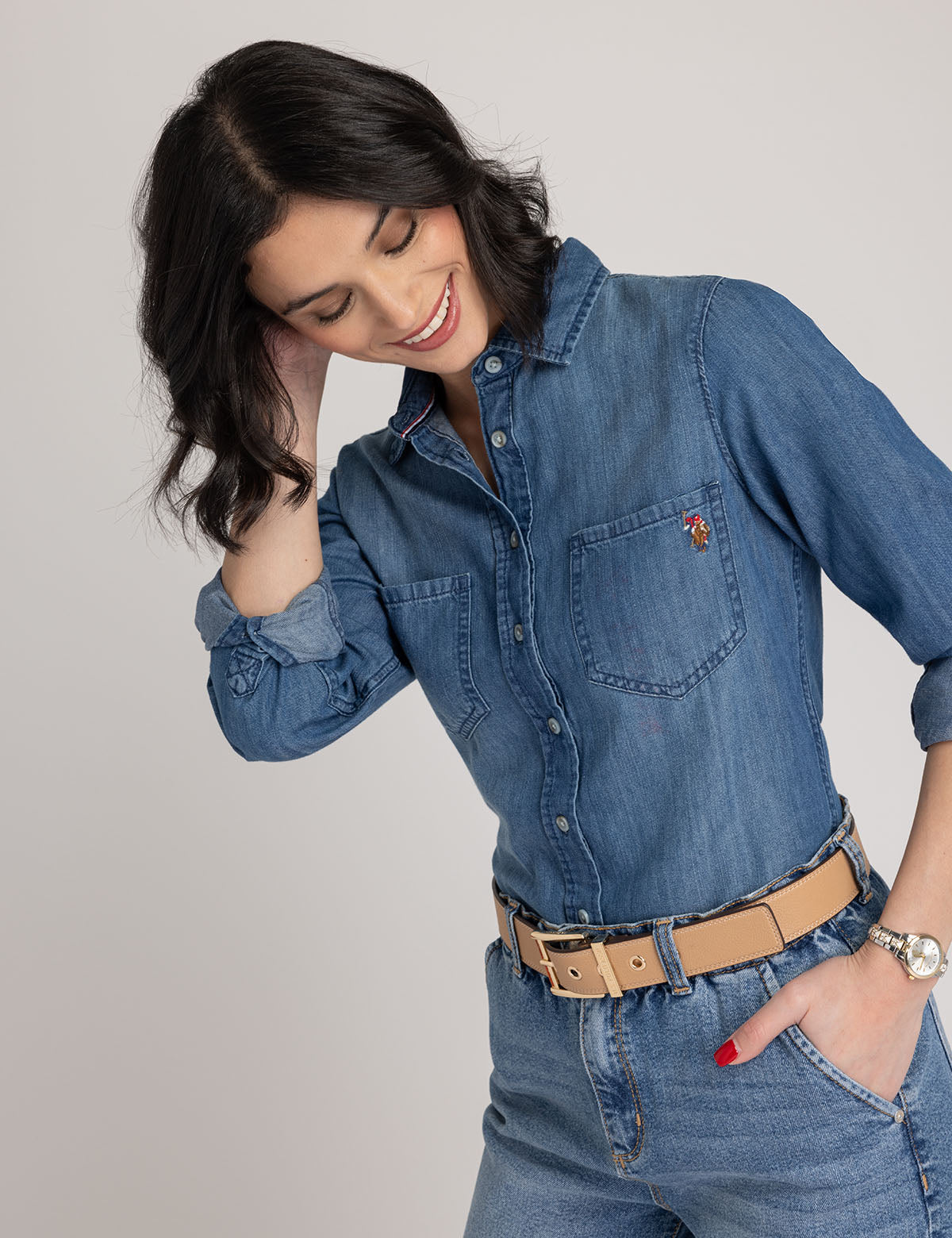 Men's Long Sleeve Denim Shirt - Button Up Casual Style