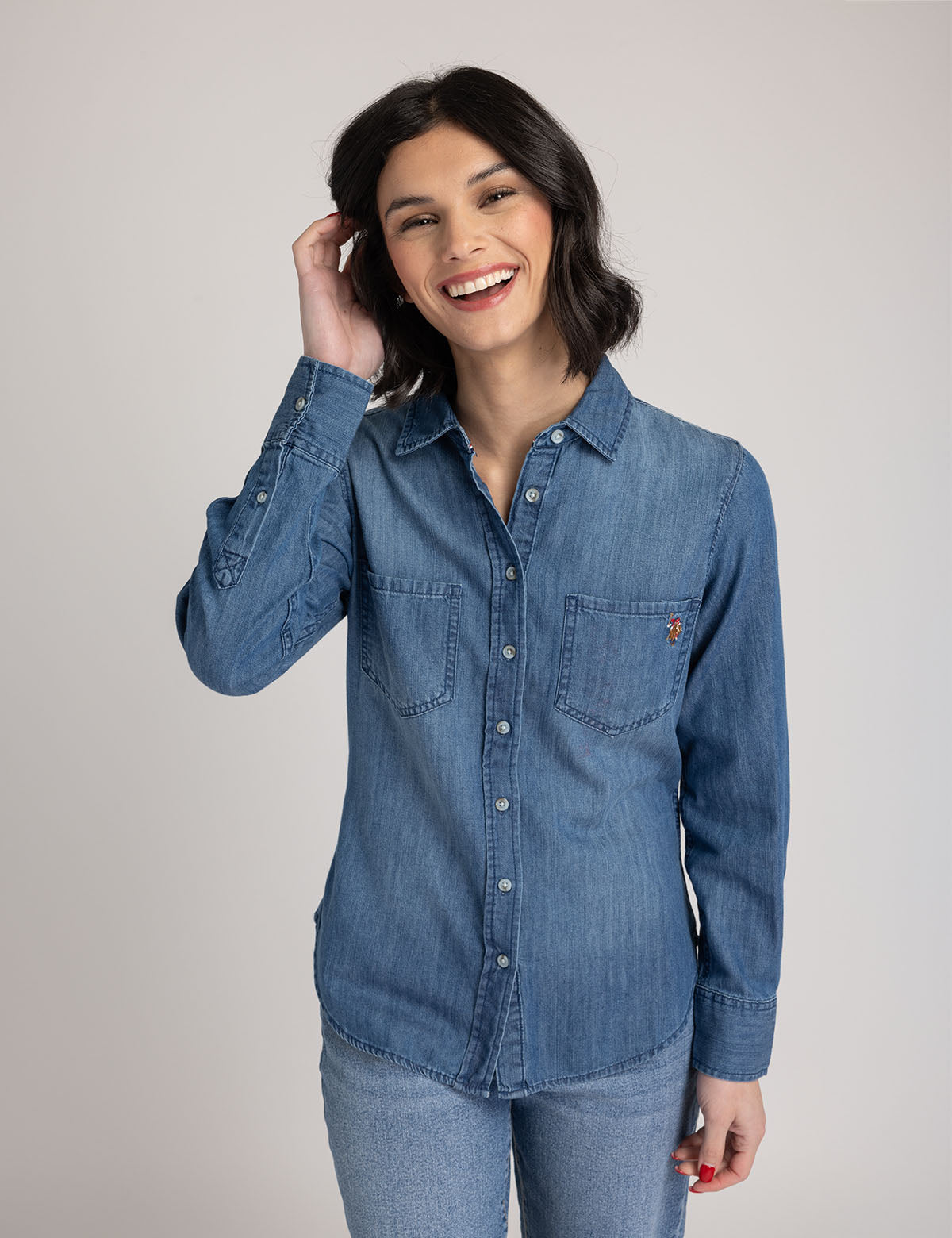 Men's Long Sleeve Denim Shirt - Button Up Casual Style