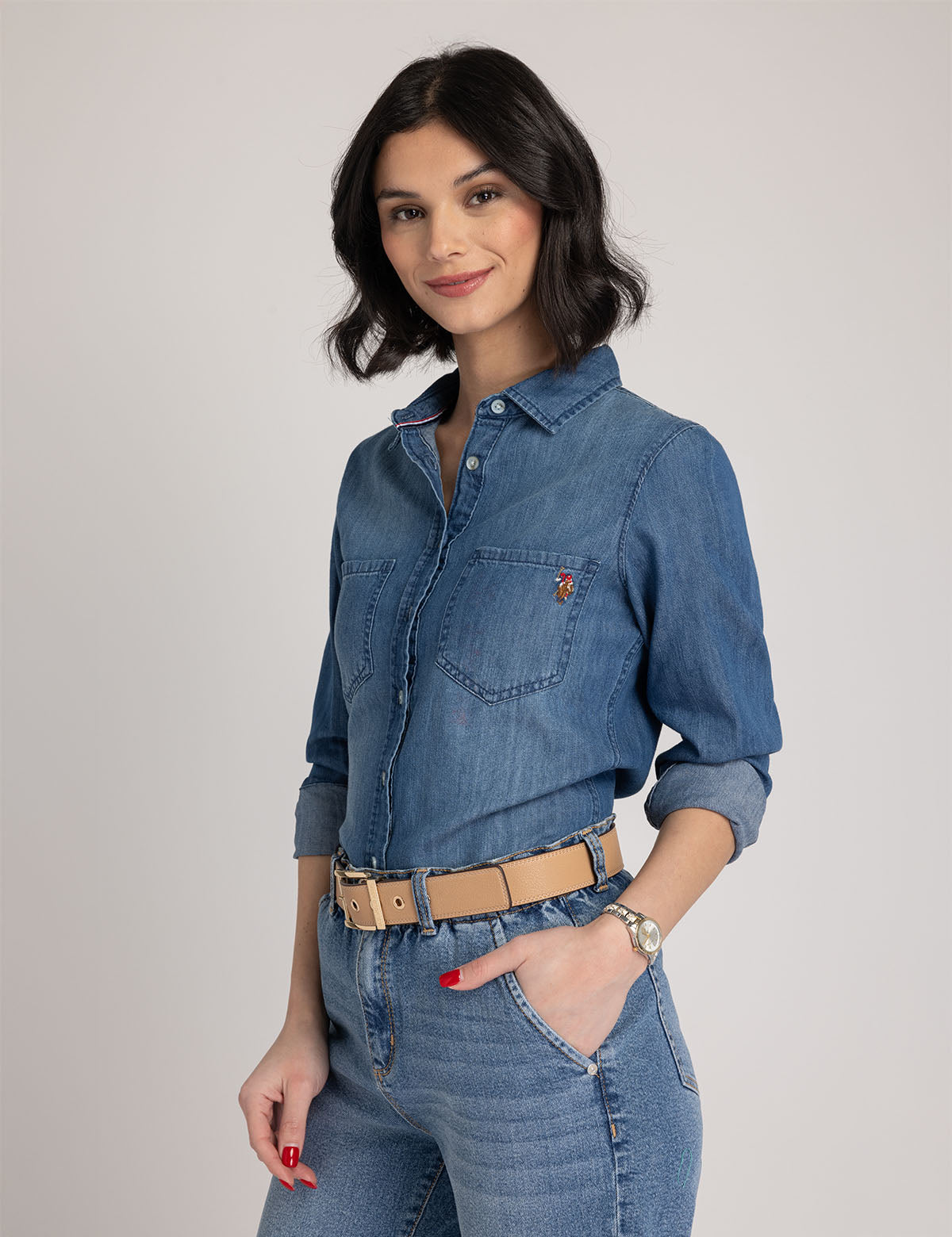 Men's Long Sleeve Denim Shirt - Button Up Casual Style