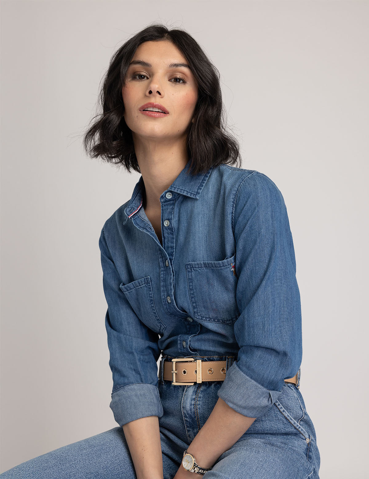 Men's Long Sleeve Denim Shirt - Button Up Casual Style