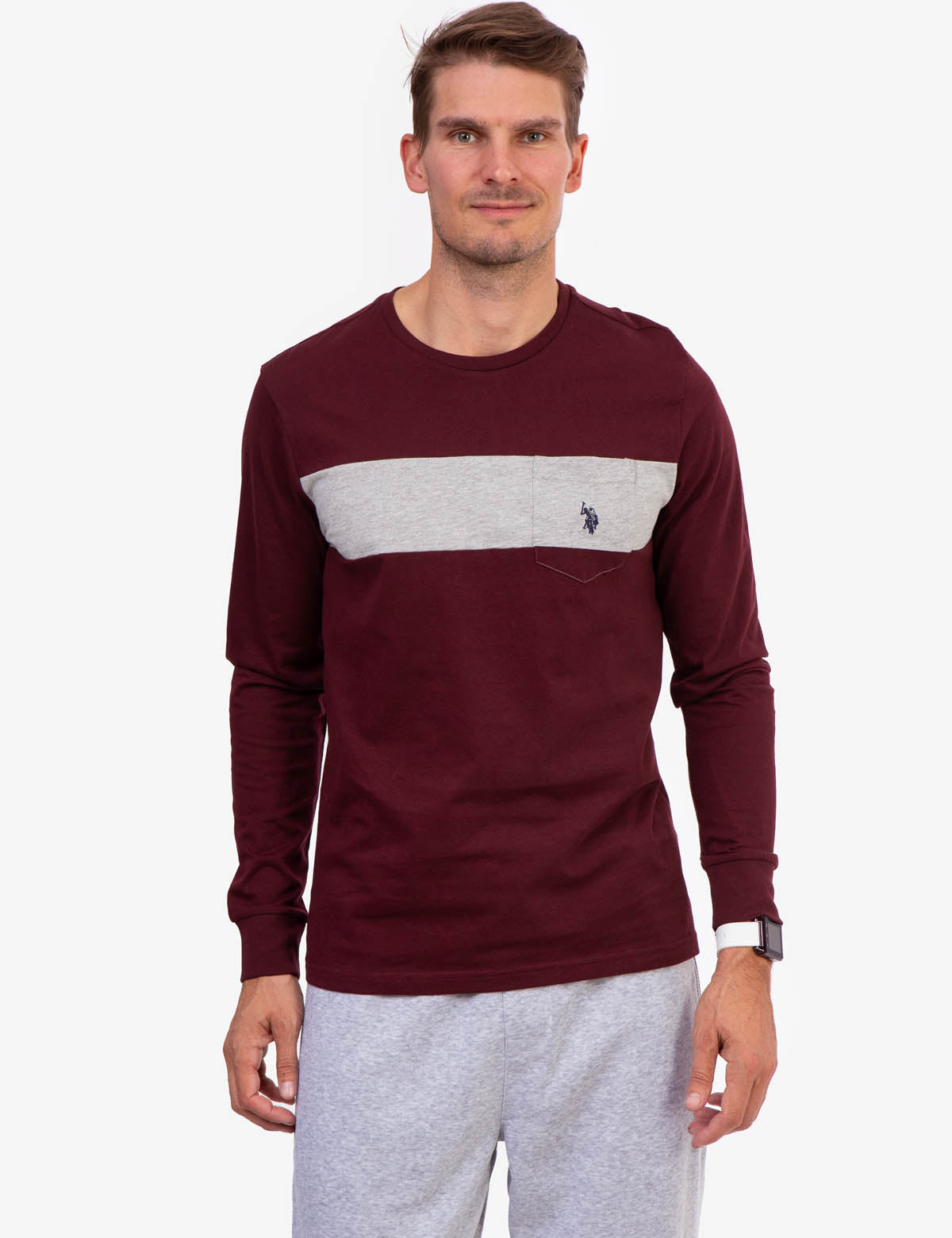 Men's Long Sleeve Striped Pocket T-Shirt