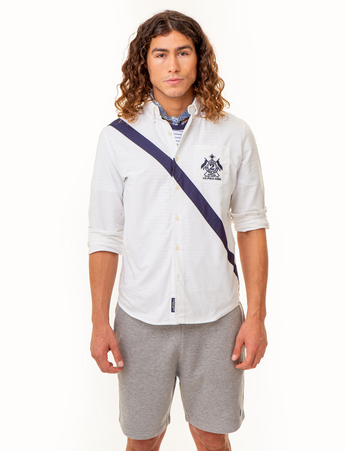 Men's Diagonal Sash Oxford Shirt - Long Sleeve Cotton Blend