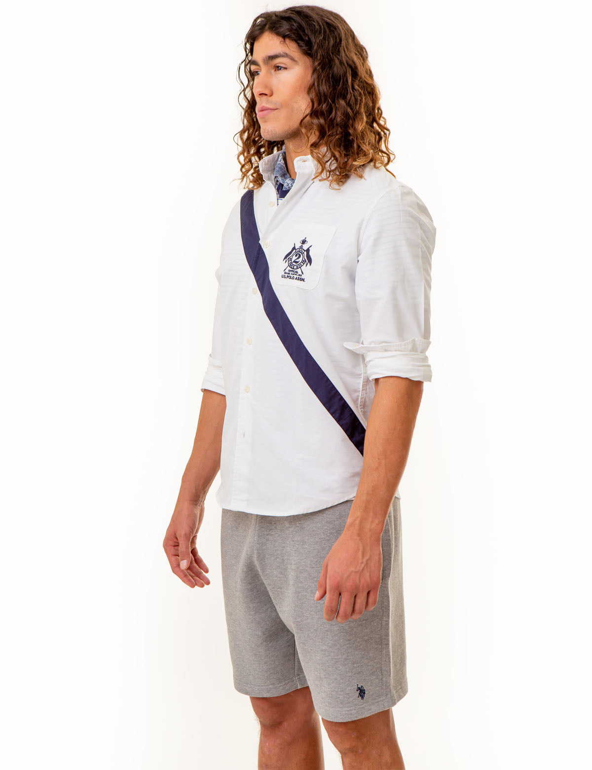 Men's Diagonal Sash Oxford Shirt - Long Sleeve Cotton Blend
