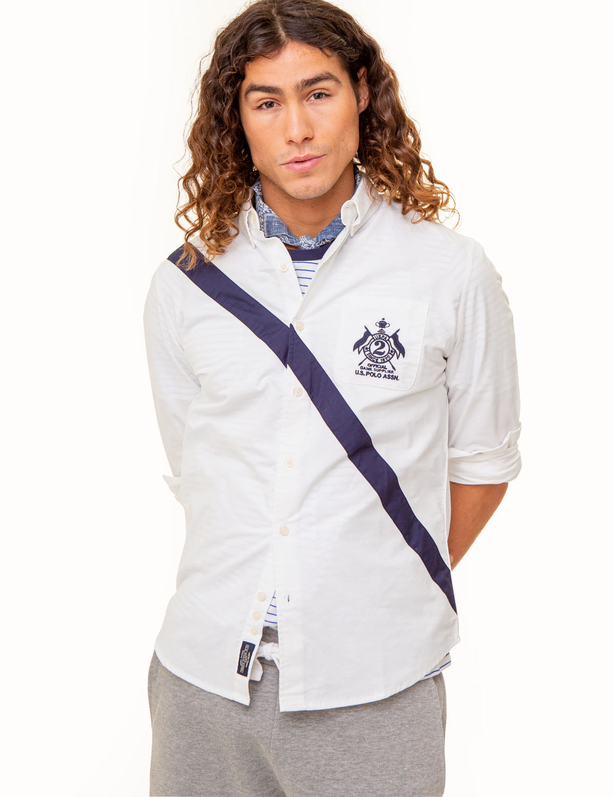 Men's Diagonal Sash Oxford Shirt - Long Sleeve Cotton Blend