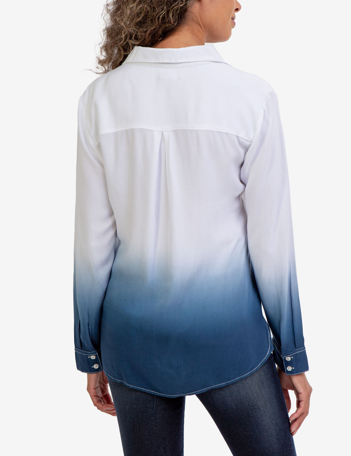 Men's Long Sleeve Dip Dye Shirt with Button Front & Embroidered Logo