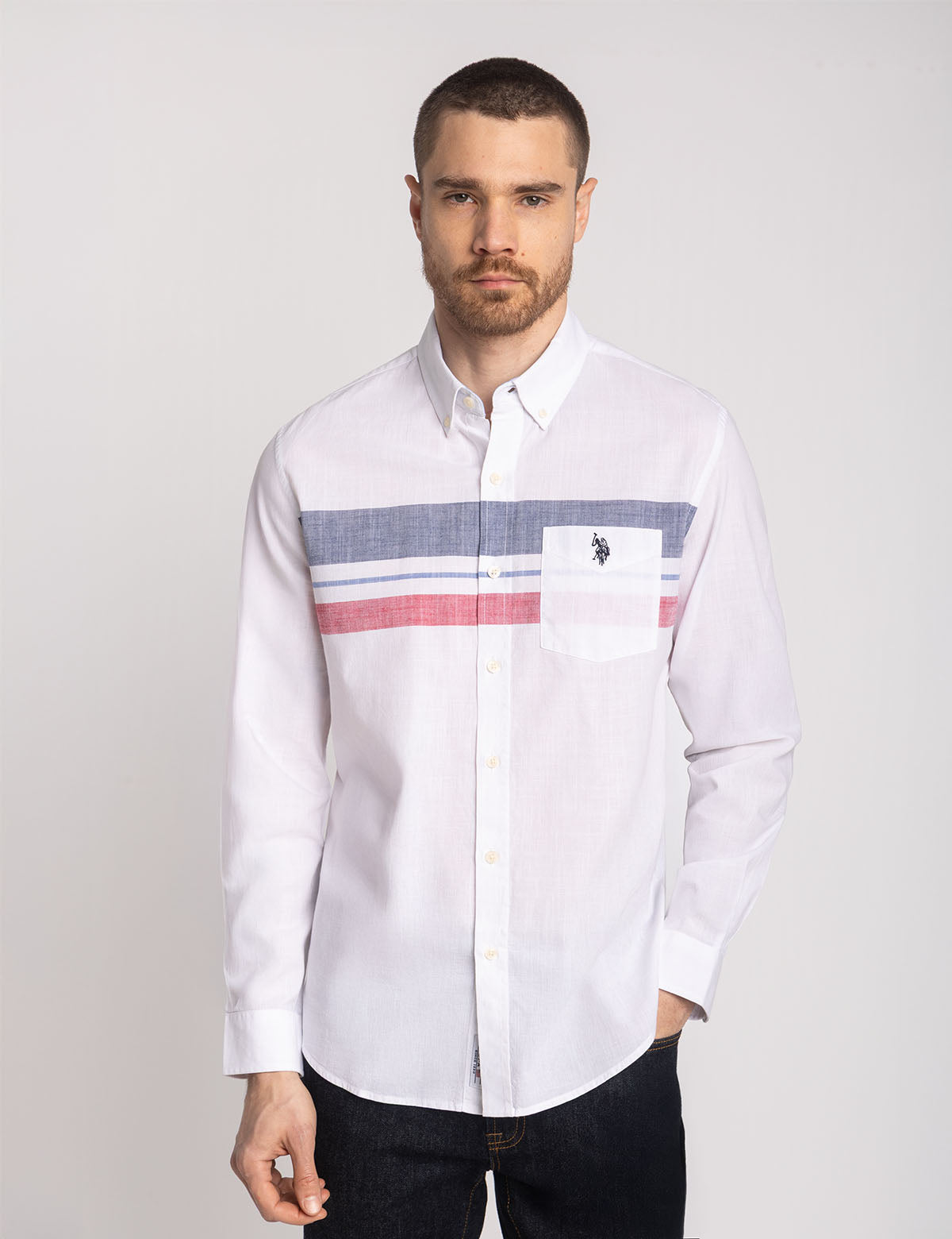 Men's Striped Poplin Shirt - Long Sleeve Engineered Design