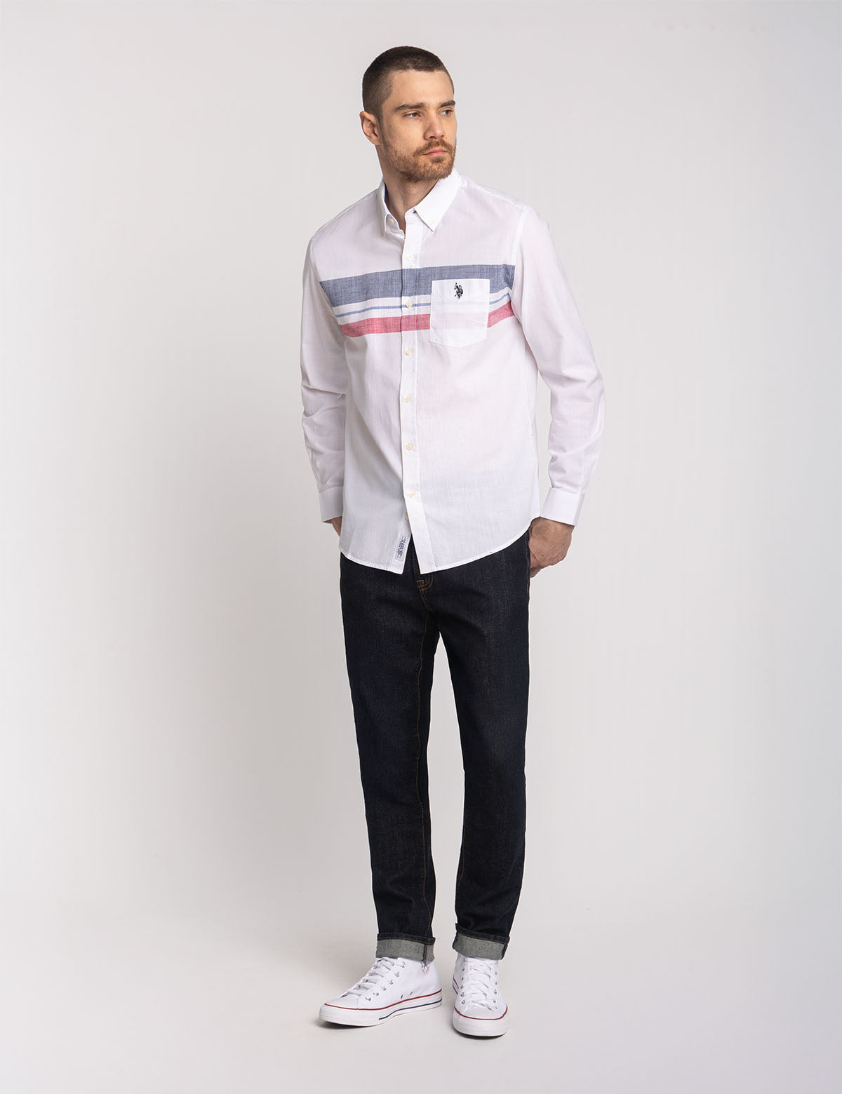 Men's Striped Poplin Shirt - Long Sleeve Engineered Design