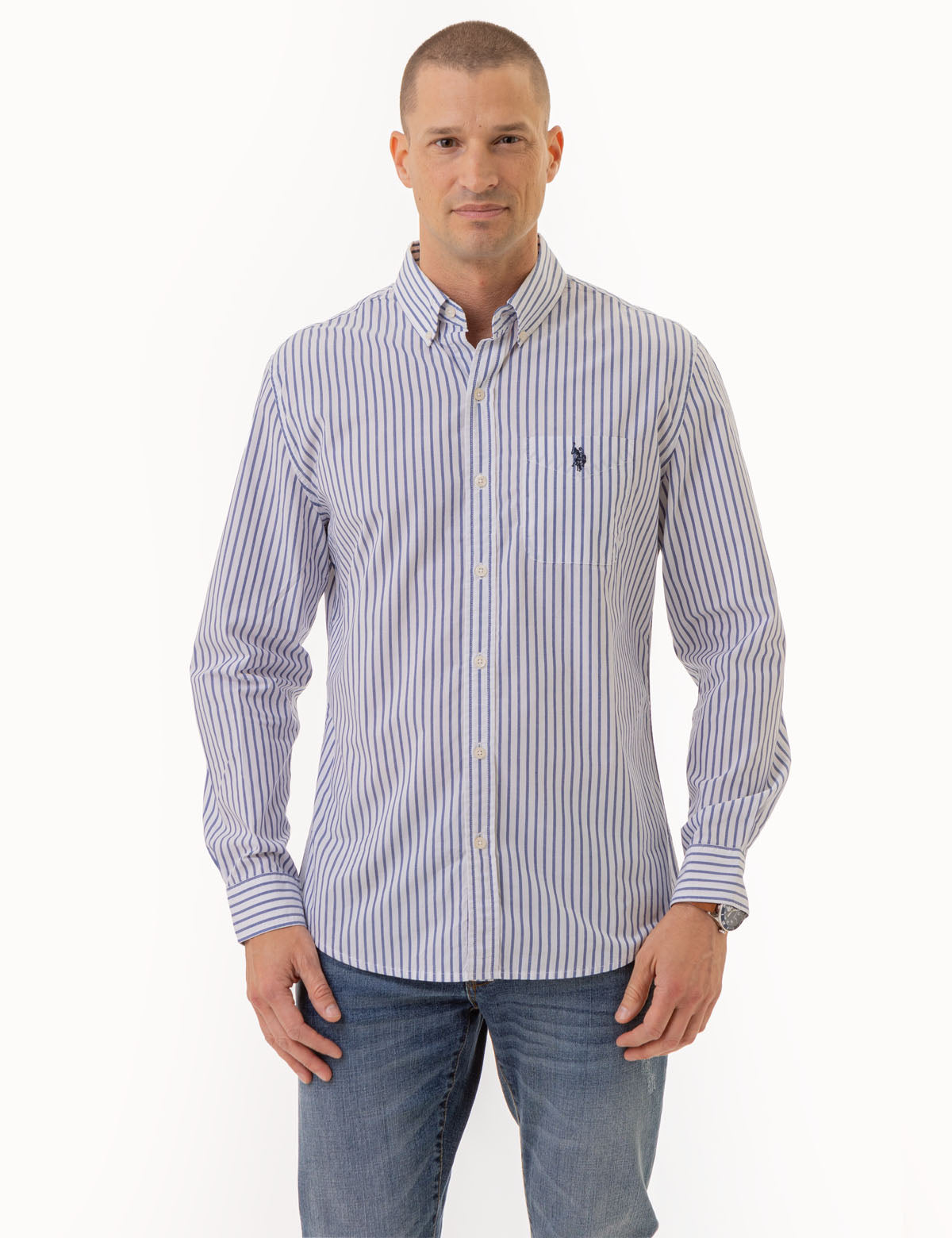Men's Fine Madras Stripe Long Sleeve Shirt
