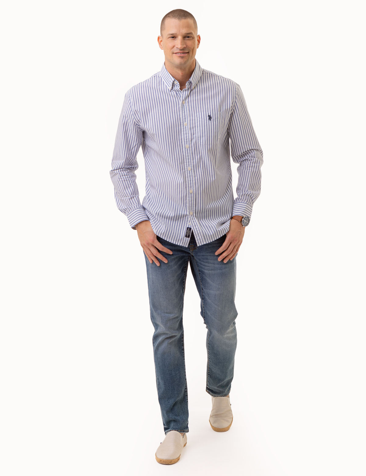 Men's Fine Madras Stripe Long Sleeve Shirt
