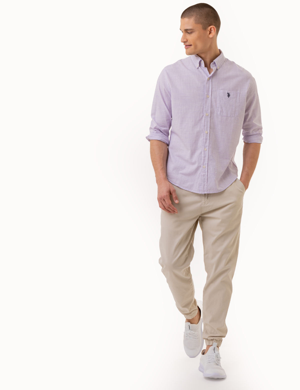 Men's Cotton Long Sleeve Striped Button-Up Shirt