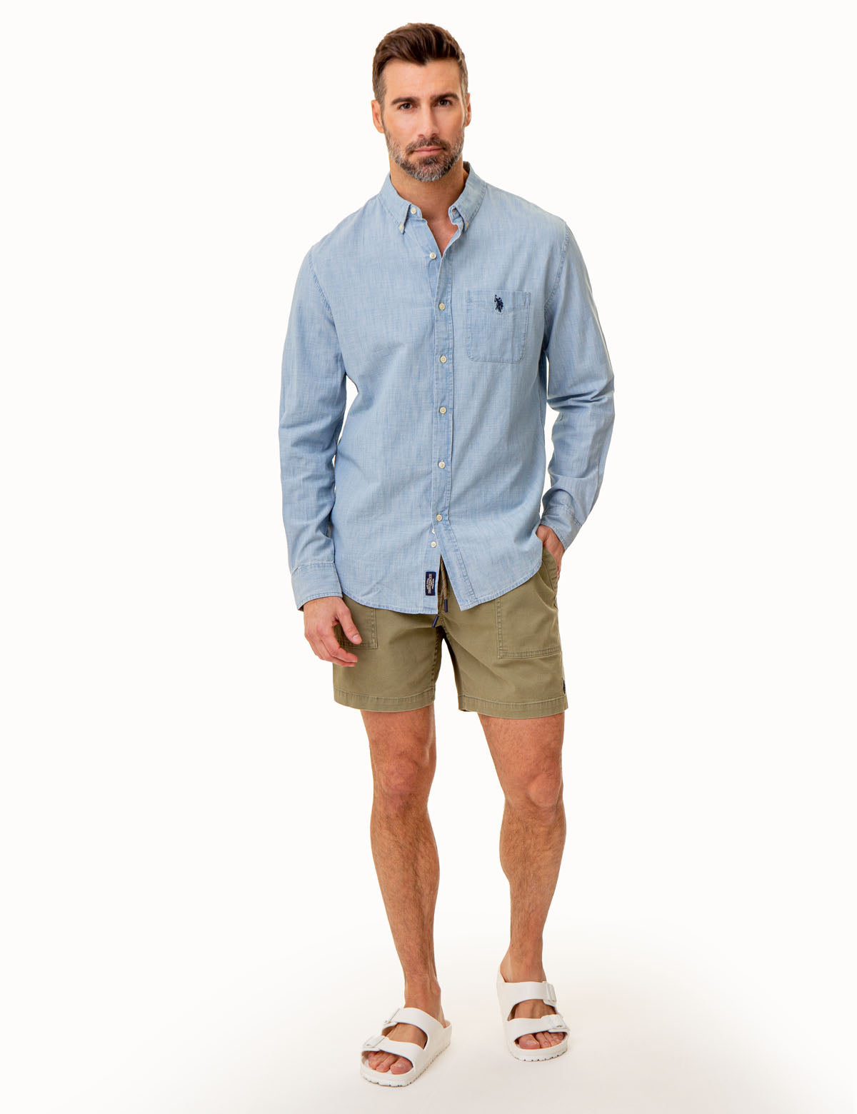 Men's Long Sleeve Chambray Shirt - Cotton Woven Casual Top