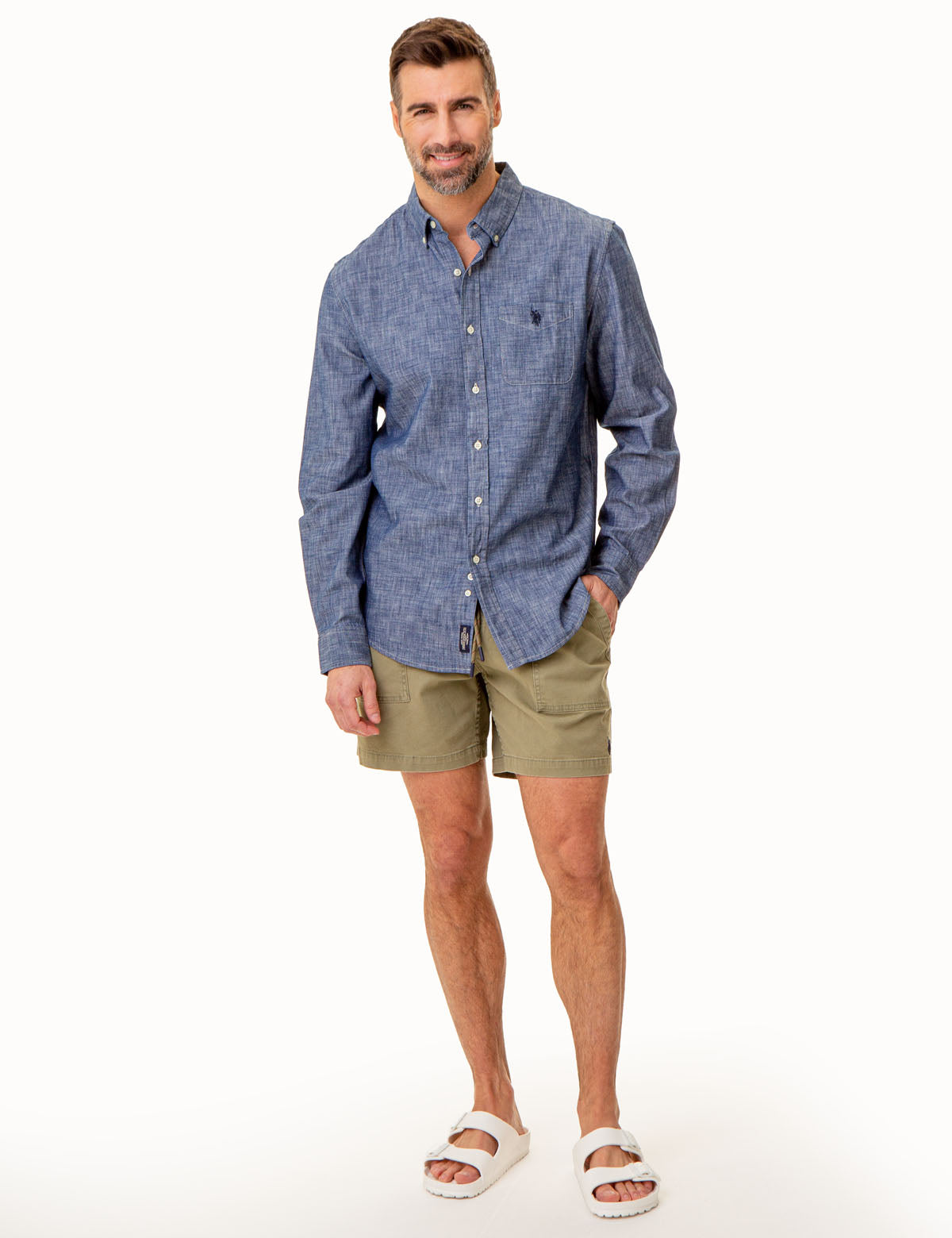 Men's Long Sleeve Chambray Shirt - Cotton Woven Casual Top