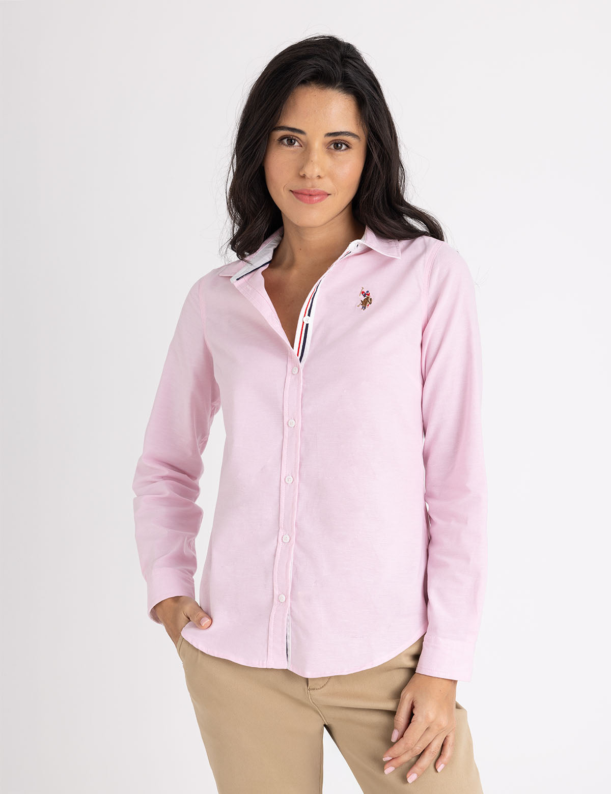 Men's Stretch Oxford Shirt - Long Sleeve Solid Cotton Blend