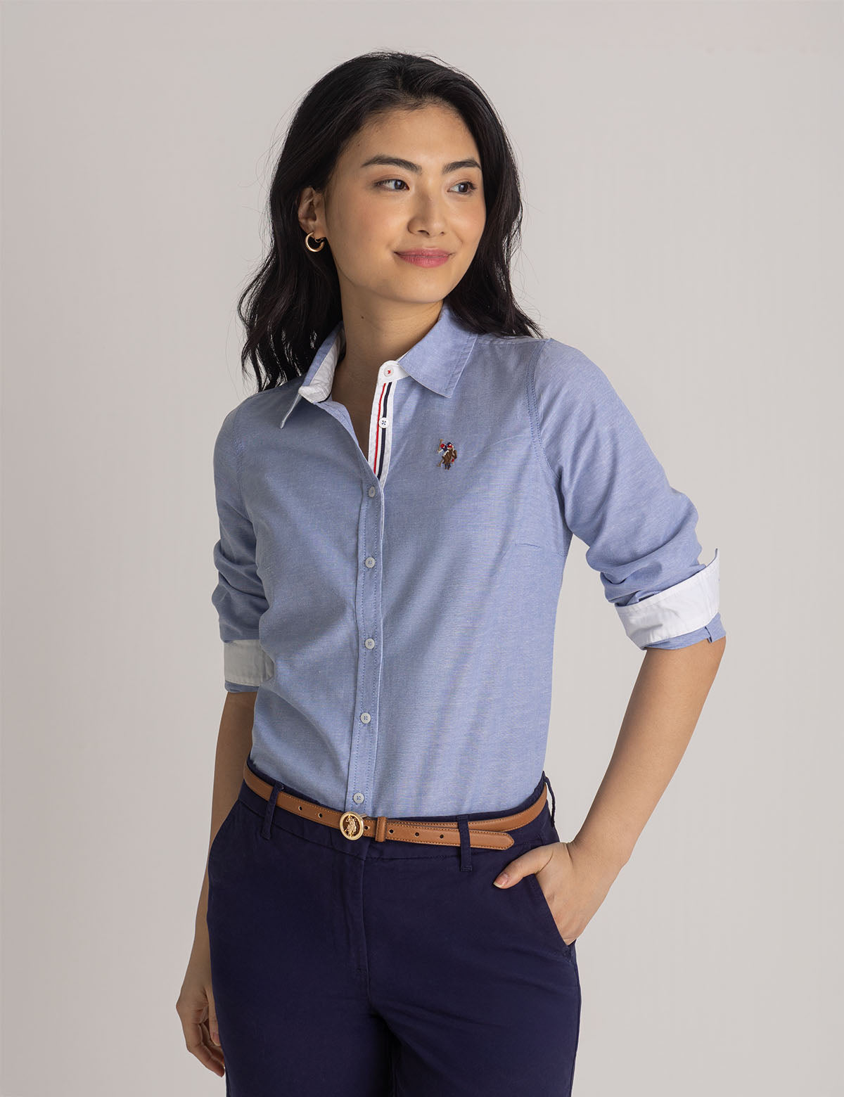 Men's Stretch Oxford Shirt - Long Sleeve Solid Cotton Blend