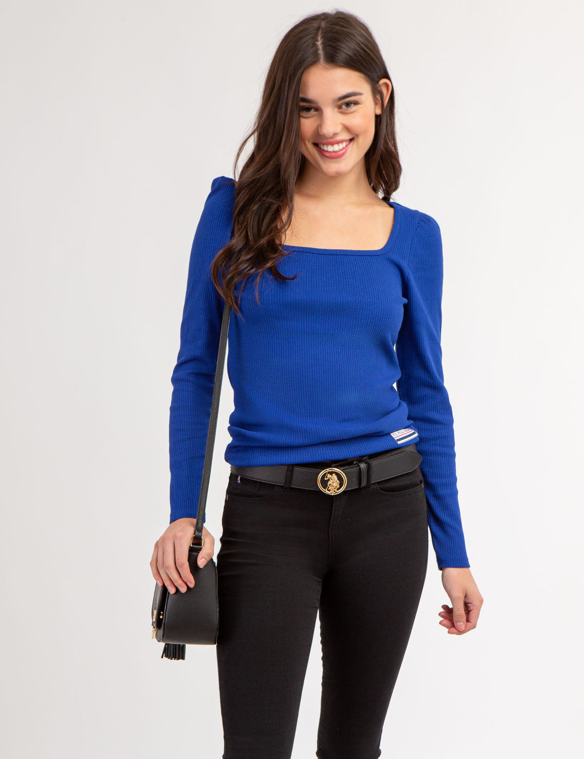 Women's Ribbed Square Neck Long Sleeve Top