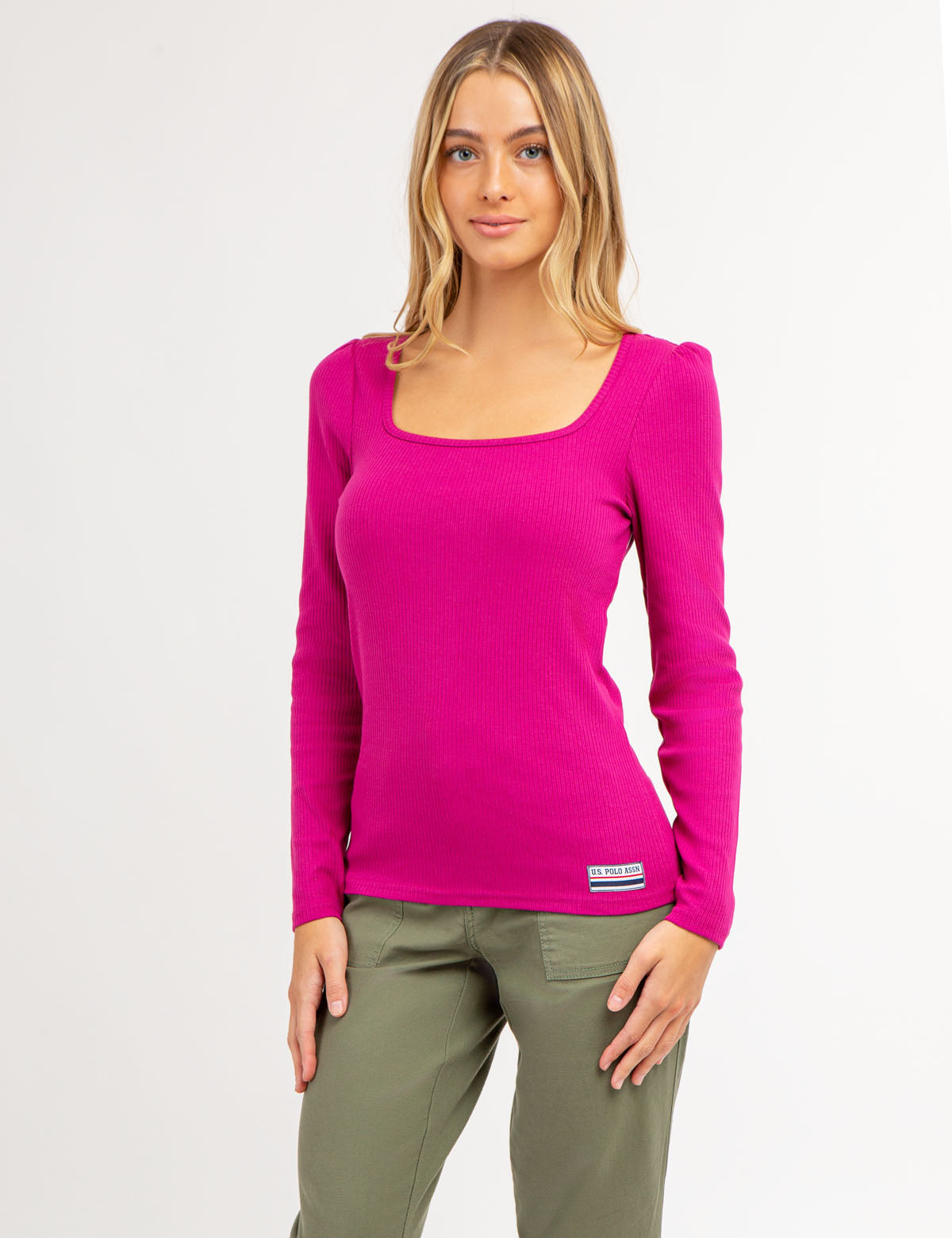 Women's Ribbed Square Neck Long Sleeve Top