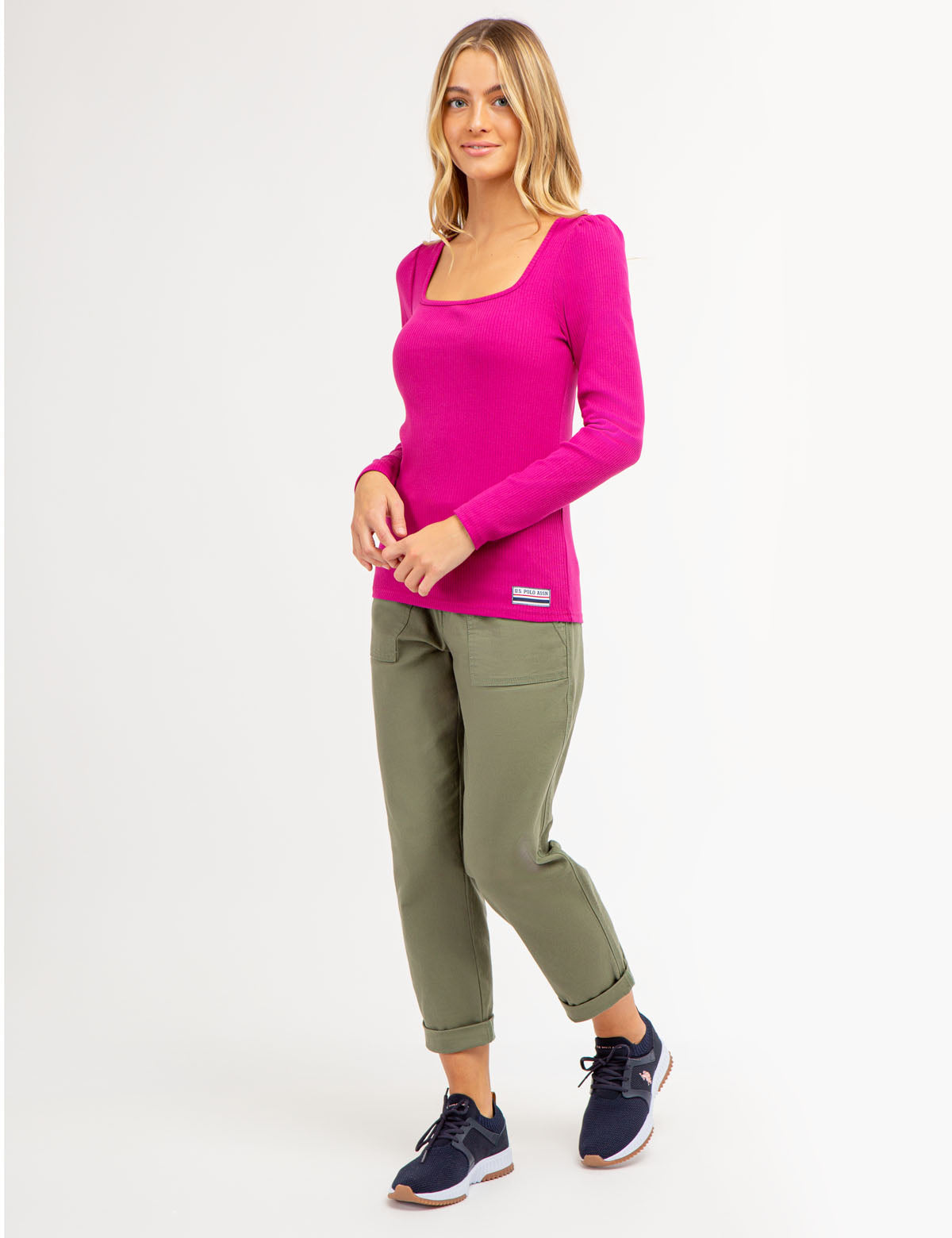 Women's Ribbed Square Neck Long Sleeve Top