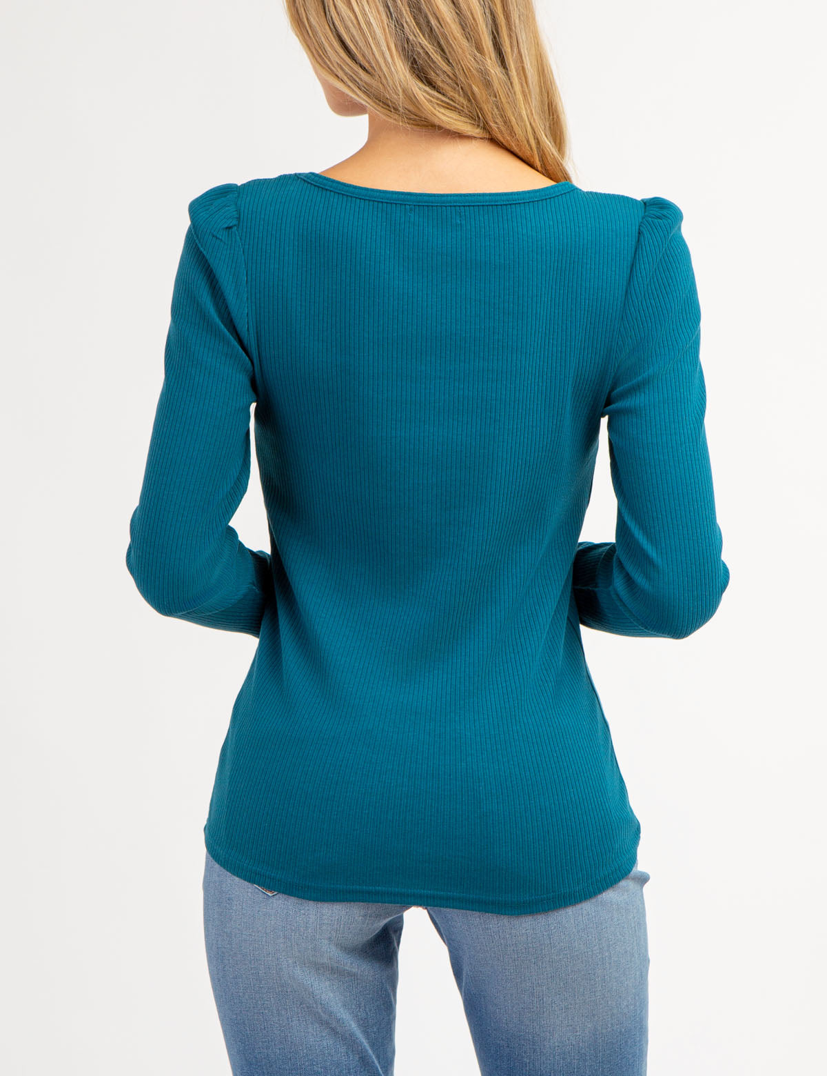 Women's Ribbed Square Neck Long Sleeve Top