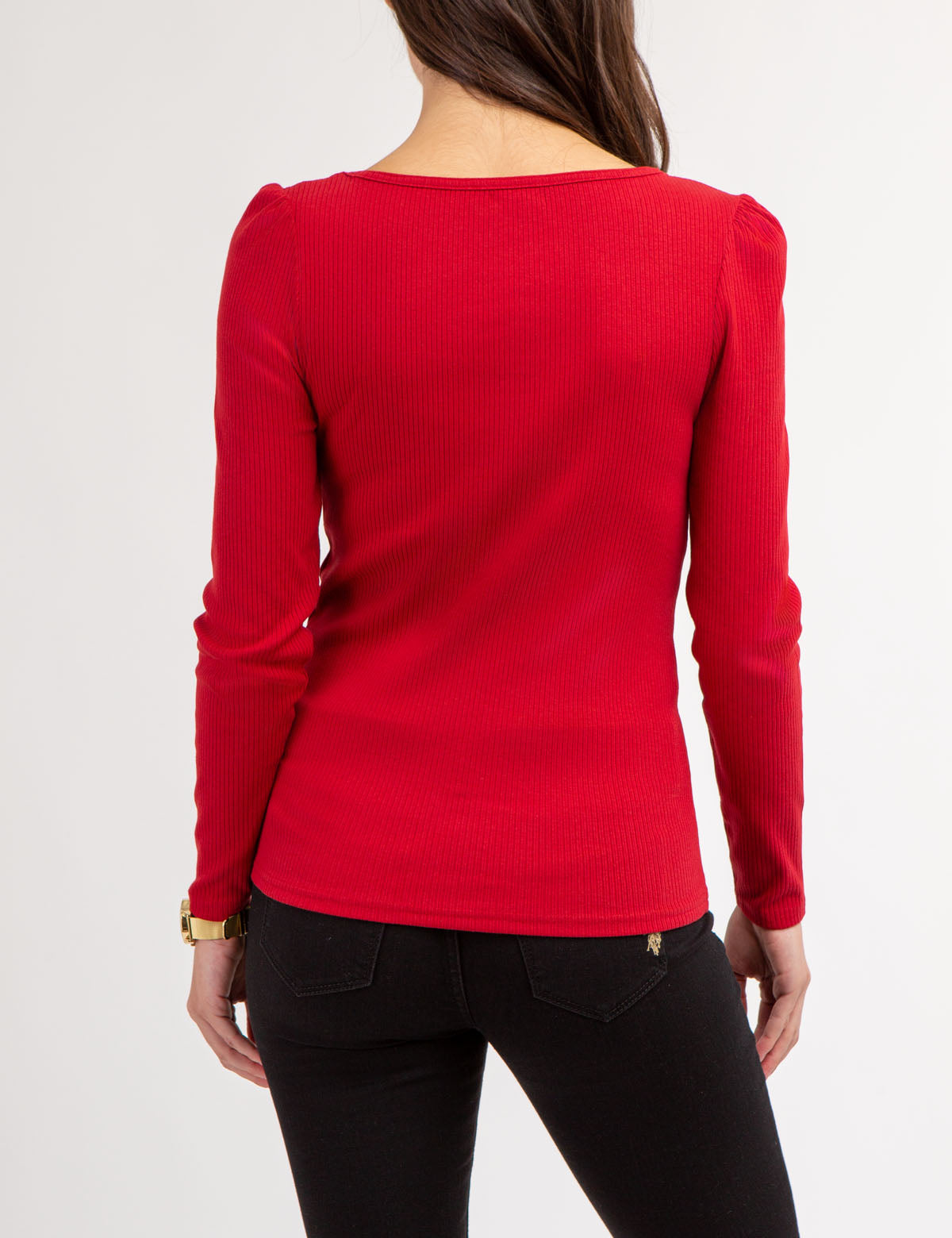 Women's Ribbed Square Neck Long Sleeve Top