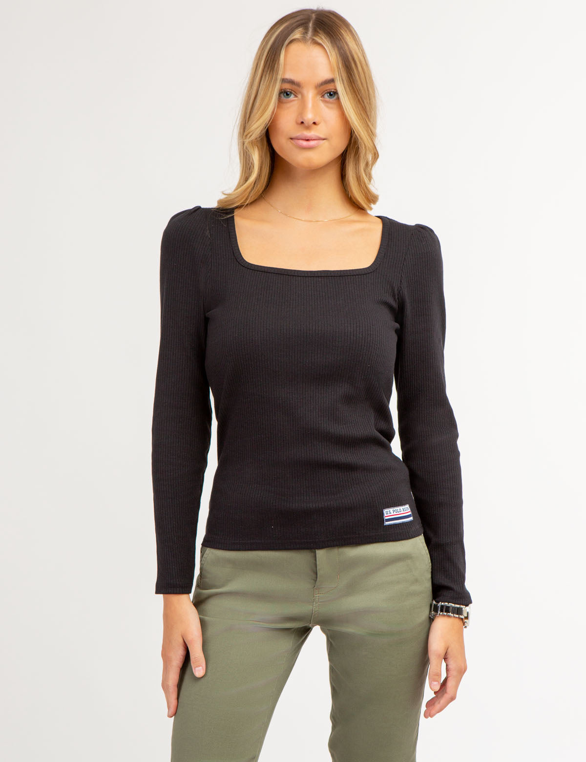 Women's Ribbed Square Neck Long Sleeve Top